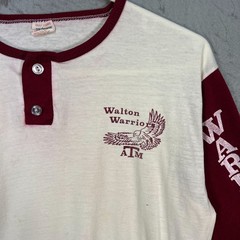 Vintage Walton Warriors A&M Raglan Henley T-Shirt 3/4 Sleeve Burgundy & White