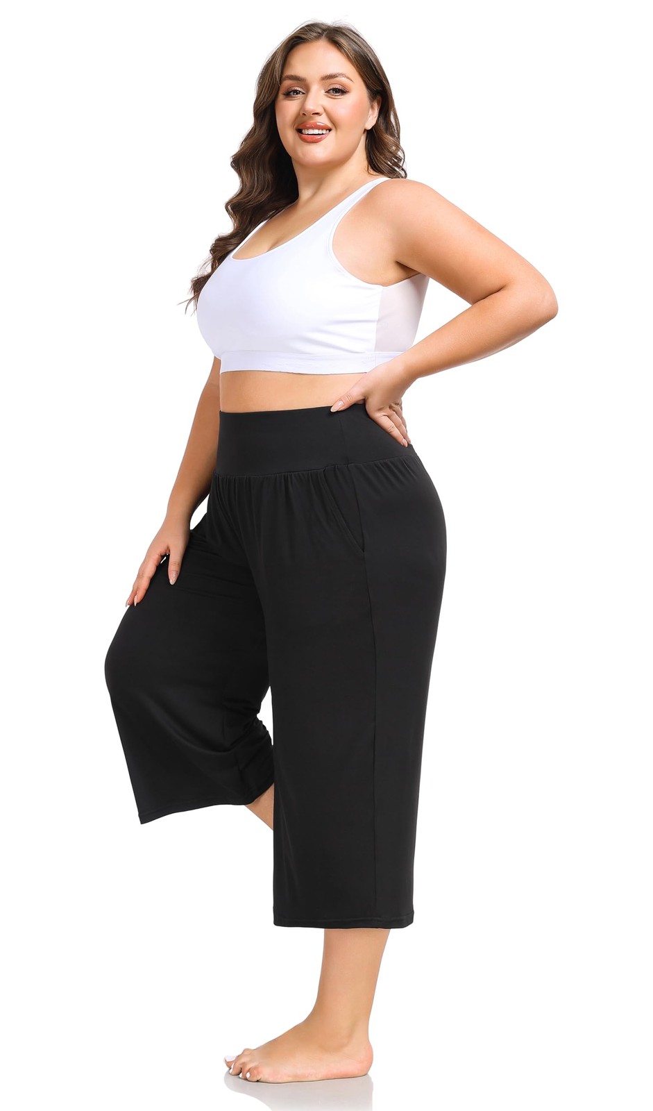 Women's Plus Size Wide Leg Capris High Waist Yoga Pants Casual Loose Lounge P... gallery