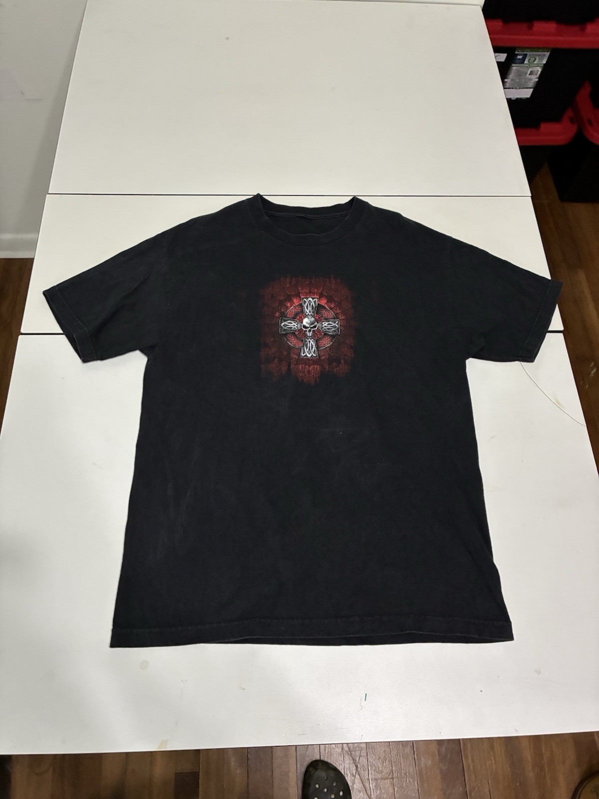 Hot Leather Celtic Cross T Shirt Large Black Gothic Biker West Coast Chopper VTG gallery