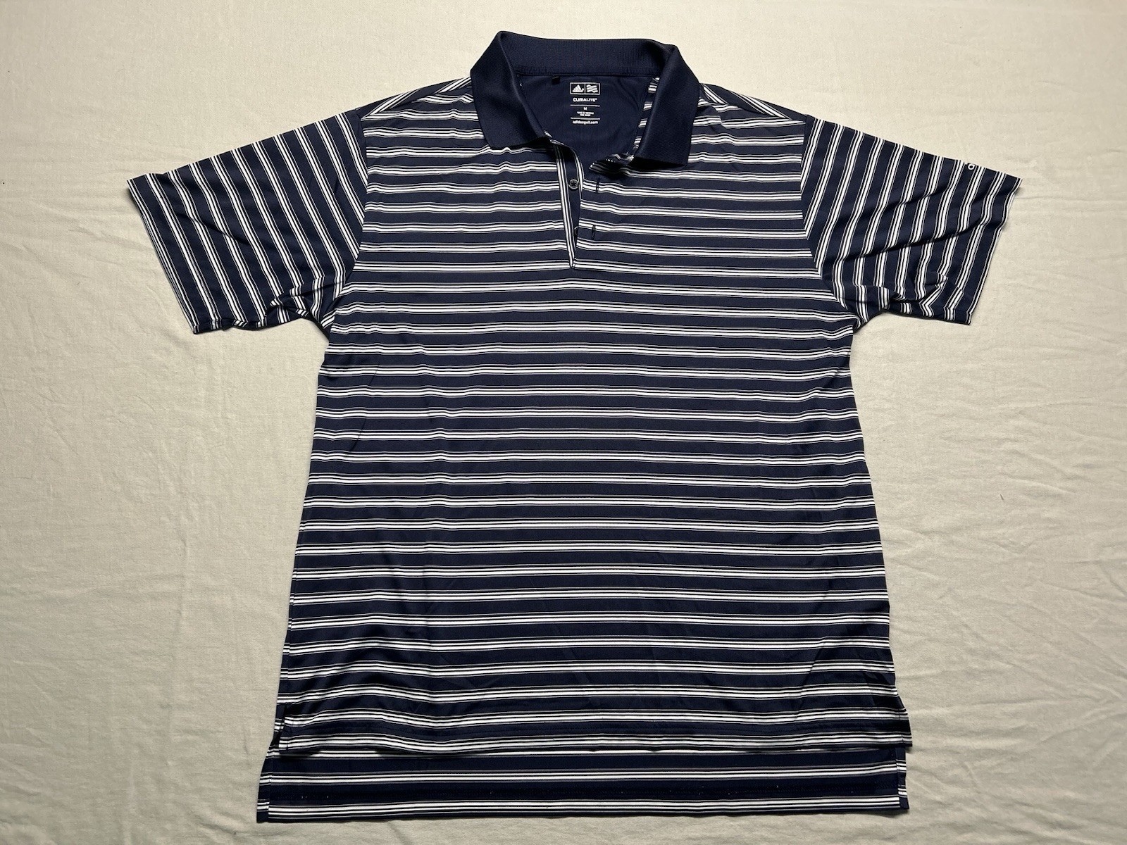 Adidas ClimaLite Golf Polo Shirt Mens Blue White Striped Size Medium