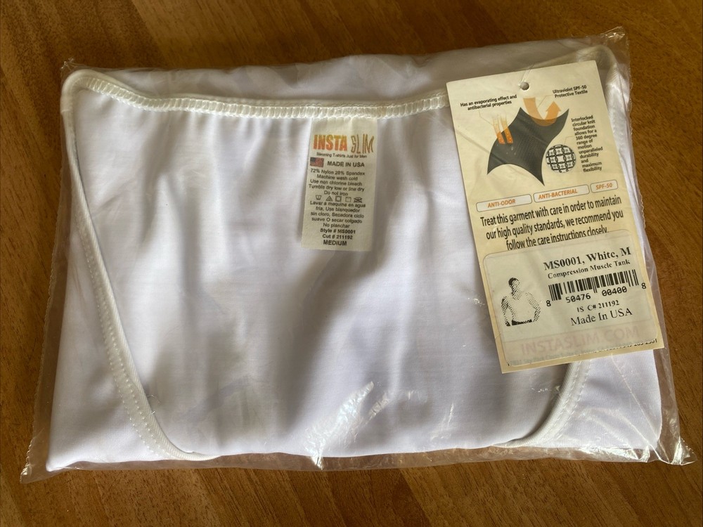 NWT Insta Slim InstaSlim Men’s Compression Muscle Tank White Size Medium Made US