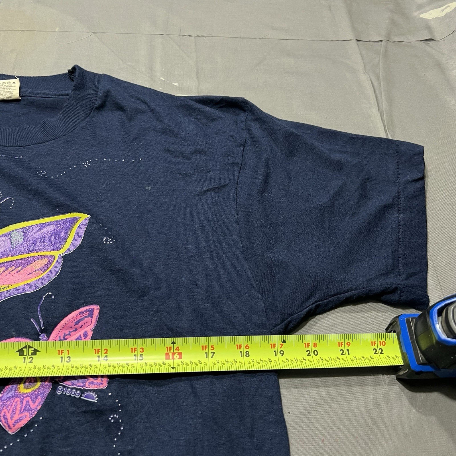Vintage Butterfly T Shirt 1989 Single Stitch Screen Stars PolyCotton Navy M Fit gallery