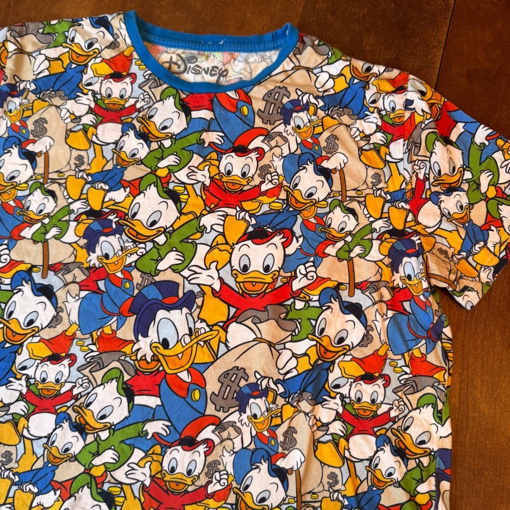 Disney T-Shirt Unisex Large Multicolor Scrooge McDuck All Over Print Cakeworthy