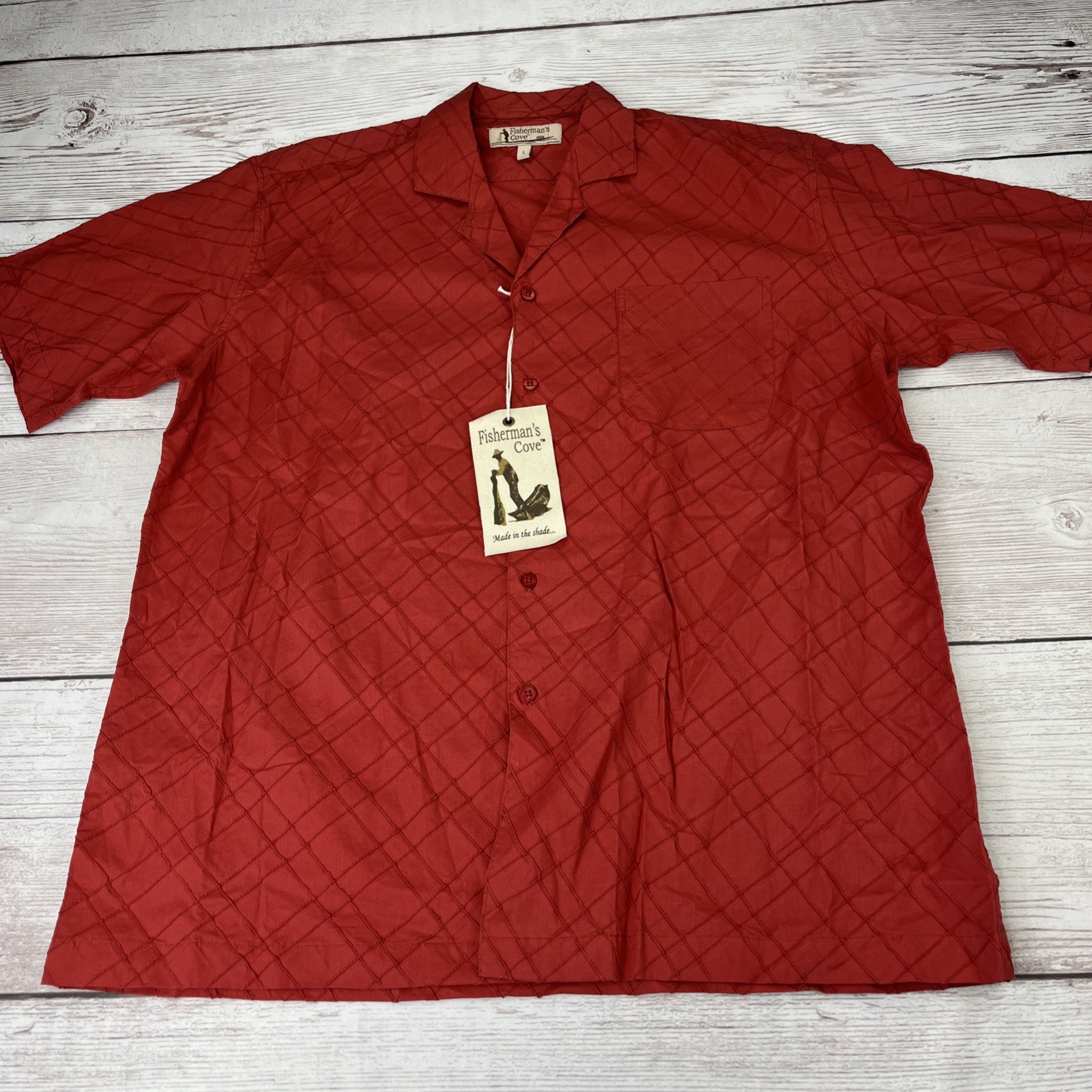 NWT Fisherman’s Cove Men’s Large Red Clay Short Sleeve Textured Free Shipping