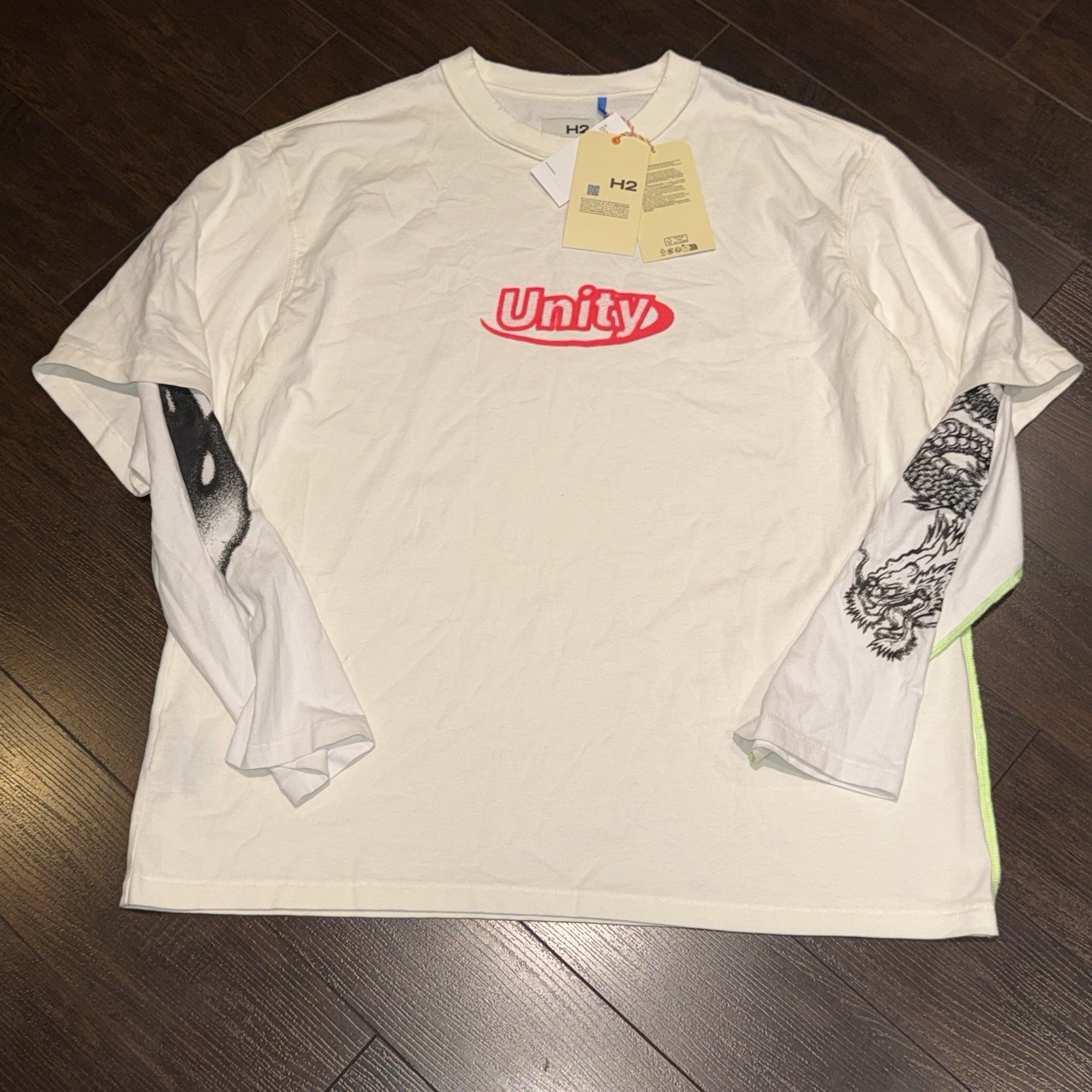NWT! Heron Preston H2 x H&M UNITY Oversized Long Sleeve Shirt M Flames Dragon gallery