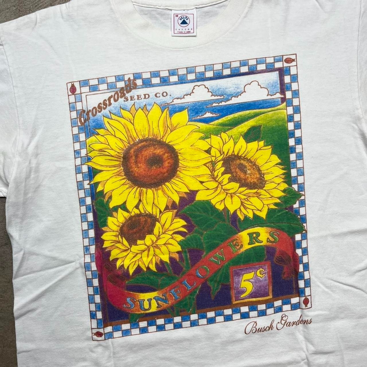 Vintage 90s Busch Gardens Sunflower T-Shirt White Medium Made in USA Nature Art gallery
