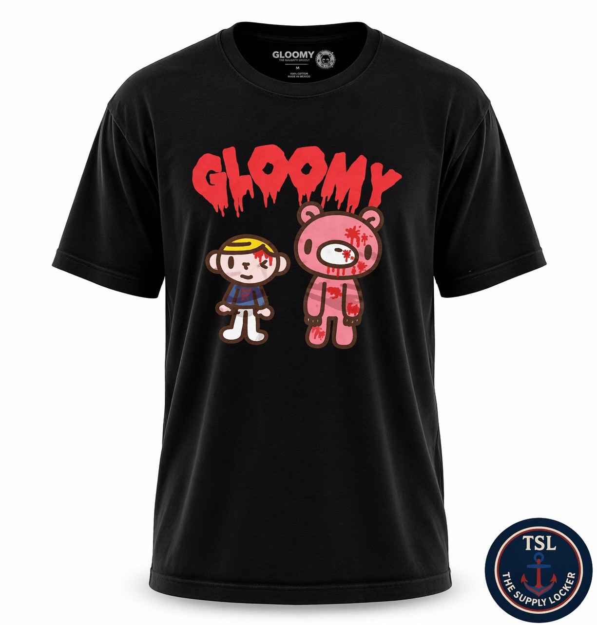 Gloomy Bear Graphic T-Shirt Black Anime Horror Tee Size L