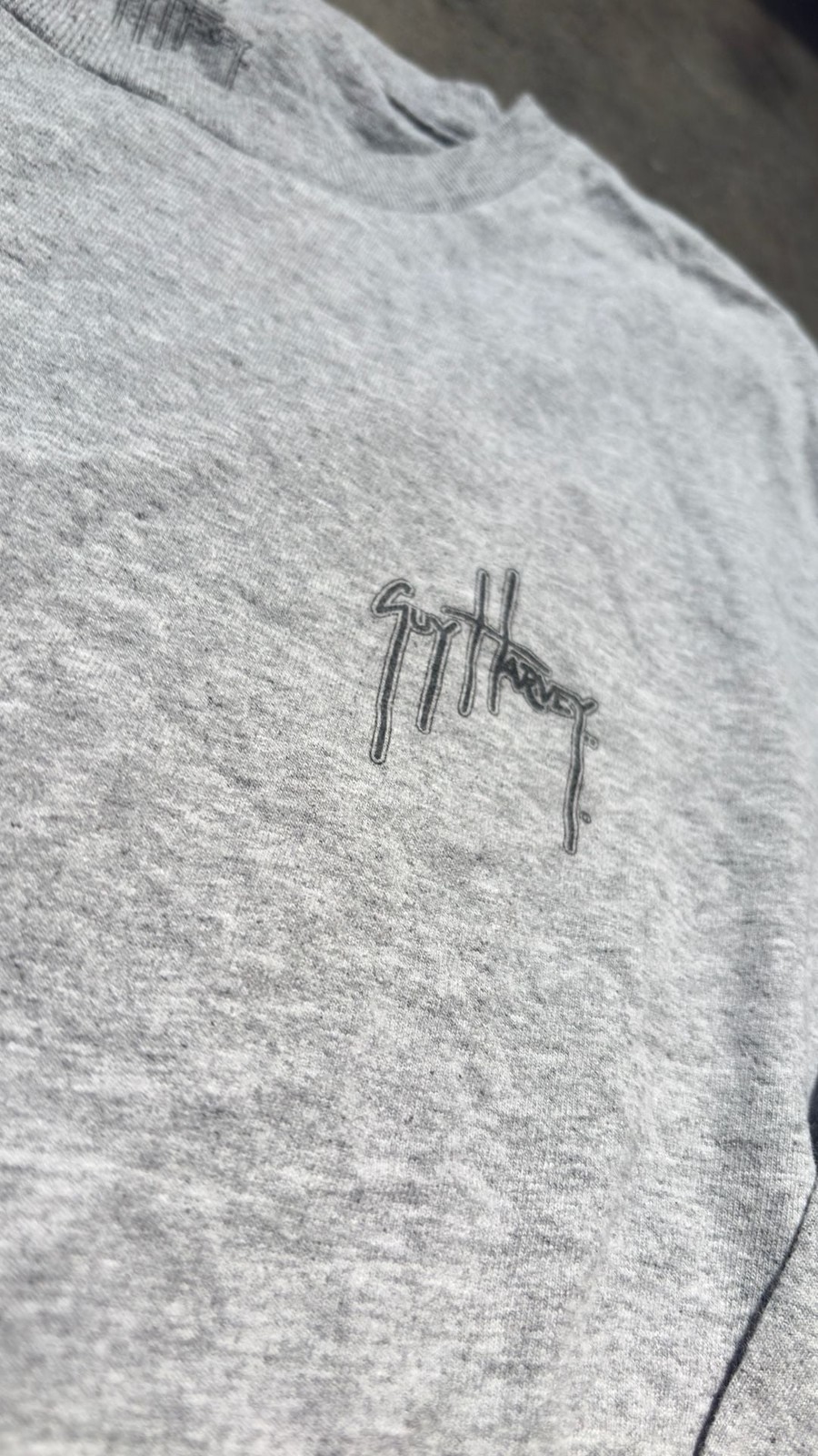 Guy Harvey Men's Long Sleeve Scribble Marlin Heather Gray Graphic T-Shirt gallery