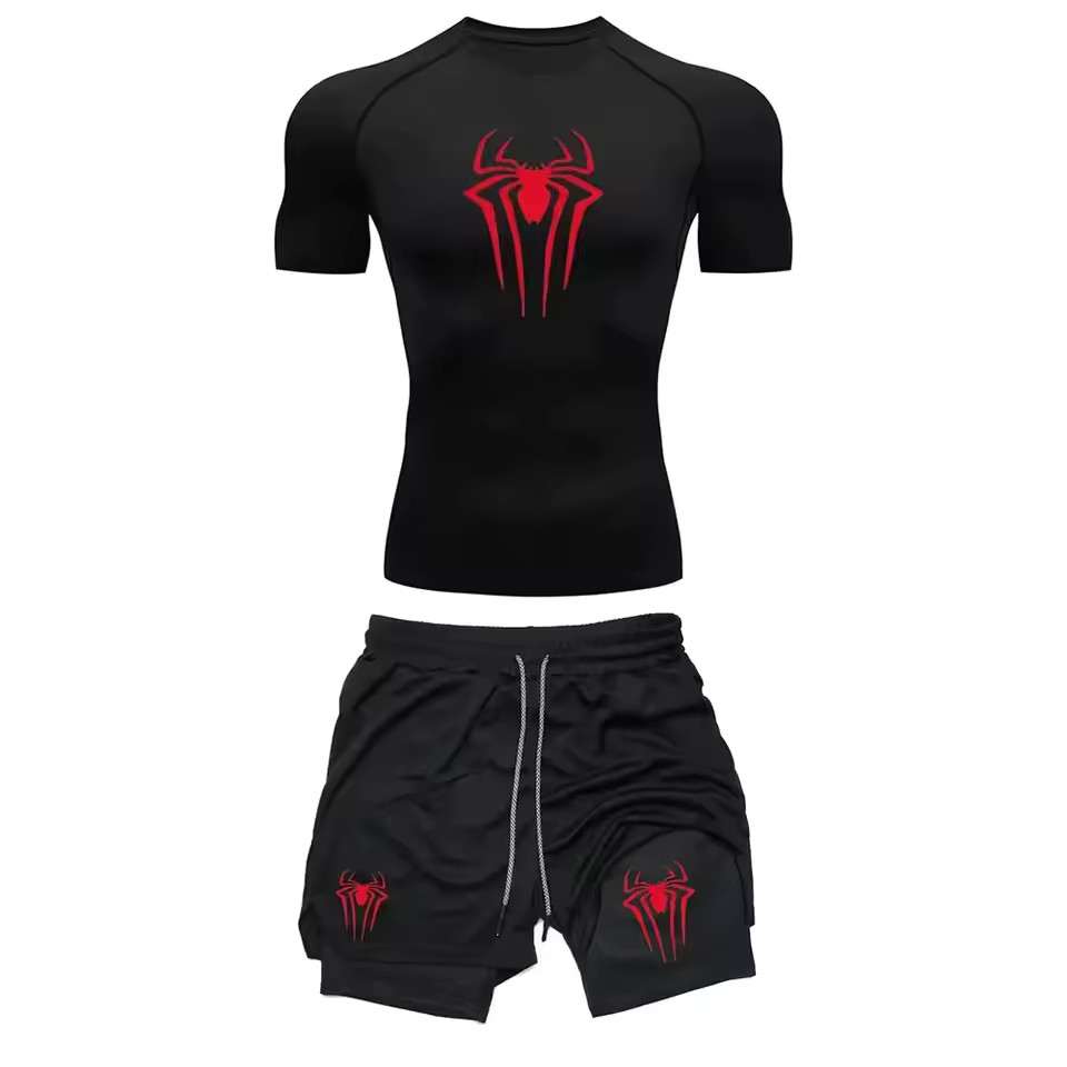 Mens Compression Set Gym Shirt Running Shorts Quick Dry Sportswear