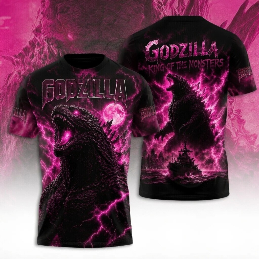 Godzilla Evolved Shirt Pink Atomic Breath 3D All Over Print Kaiju Movie Tee gallery