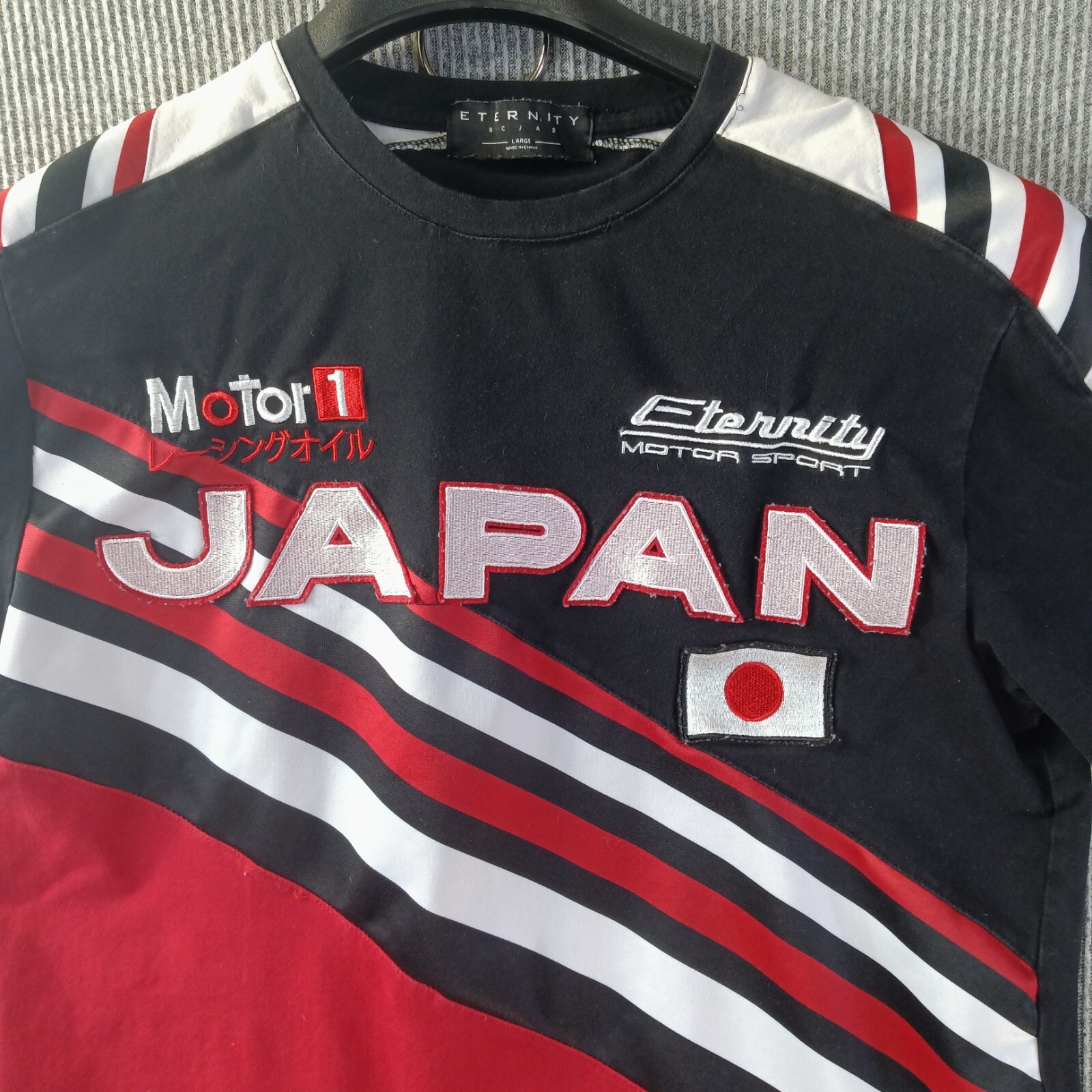 Eternity BC AD Shirt Mens L Black Red White Color Block Japan Katakana Motor 1 gallery
