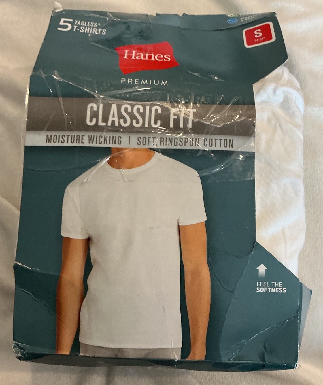 Hanes Mens White T Shirts Size S 5 Pack Crewneck Tagless Cotton Tee Small 34-36 gallery