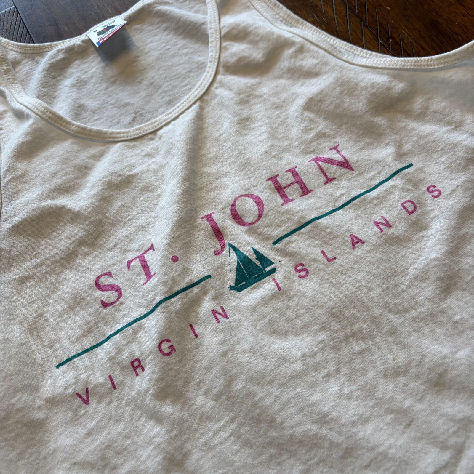 St John Virgin Islands Shirt Mens Medium White Tank Top Fruit Of The Loom Tee gallery