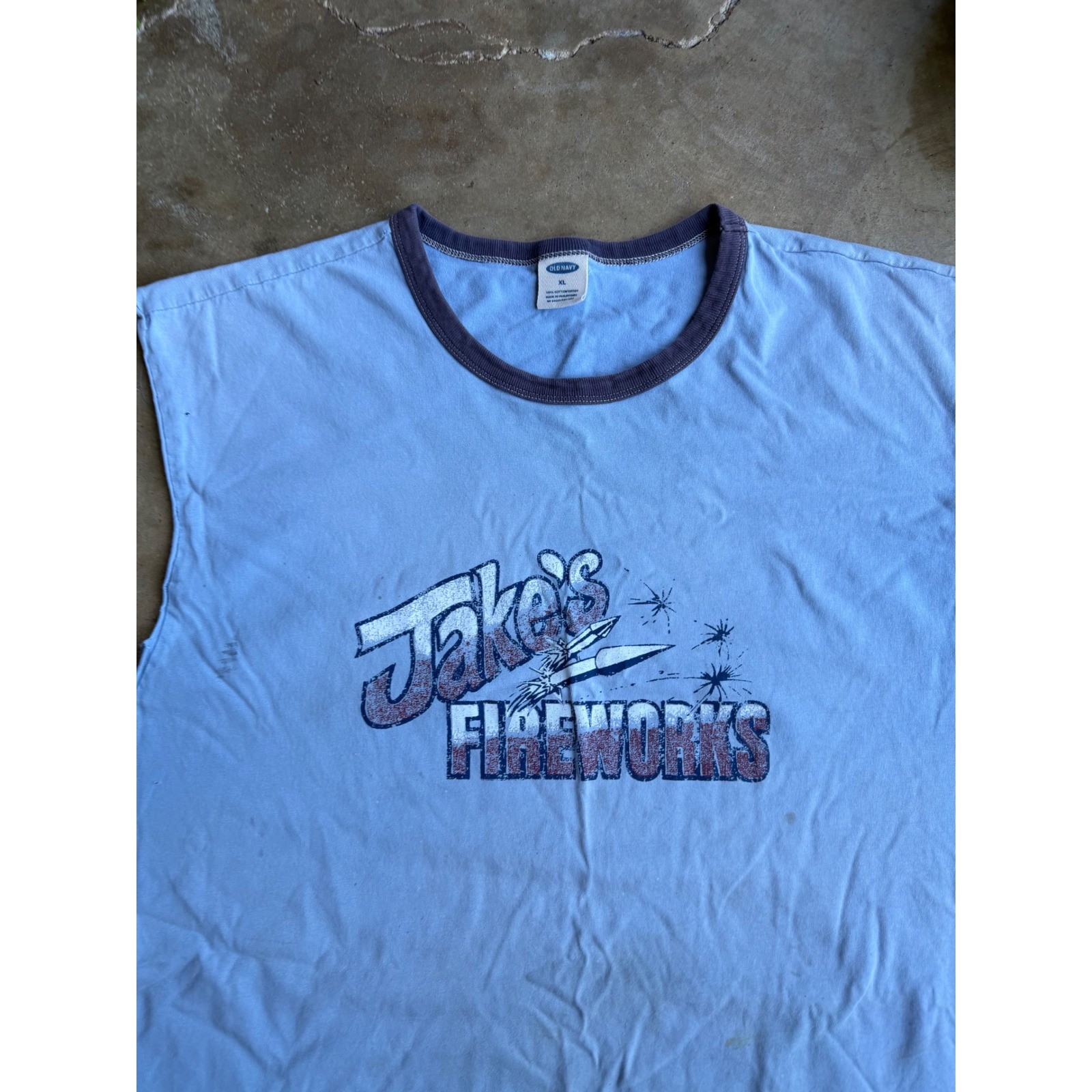 Old Navy Jakes Fireworks Vintage Y2K Ringer Tank Top Blue Distressed Mens XL gallery