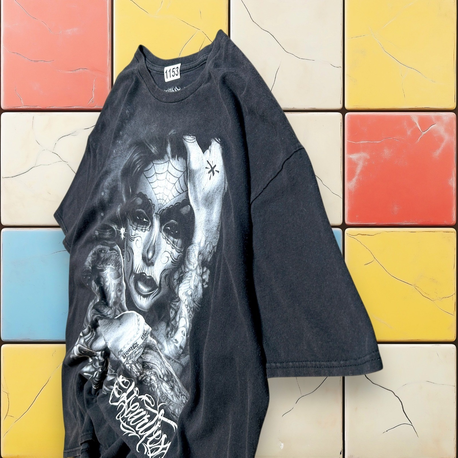 VTG Y2K Gothic Skull FifthSun Graphic Tattoo Shirt Mens XL Black Art Tee Cross gallery