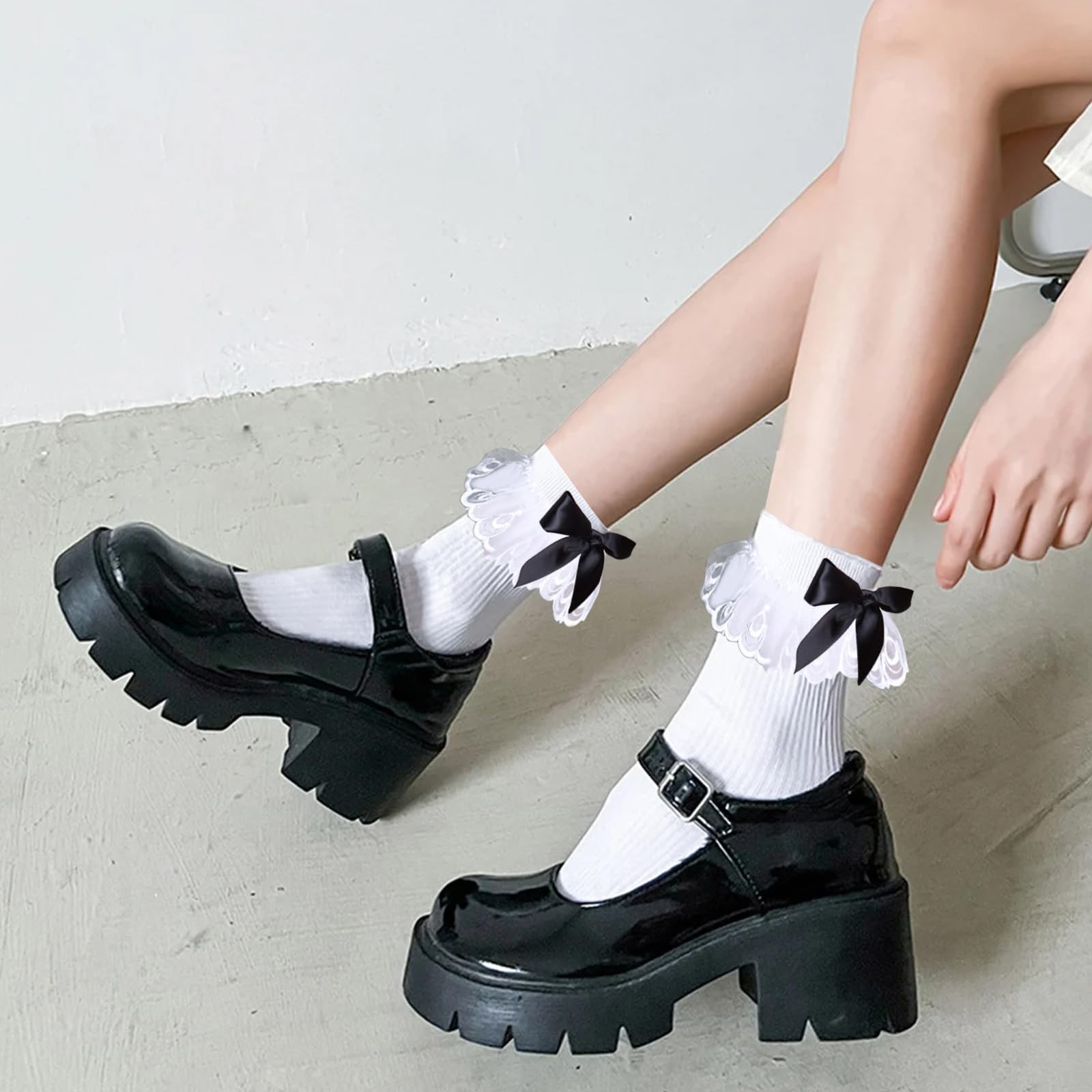 Womens White Ruffle Socks with Bow Ankle Lace Trim Frilly Socks Summer gallery