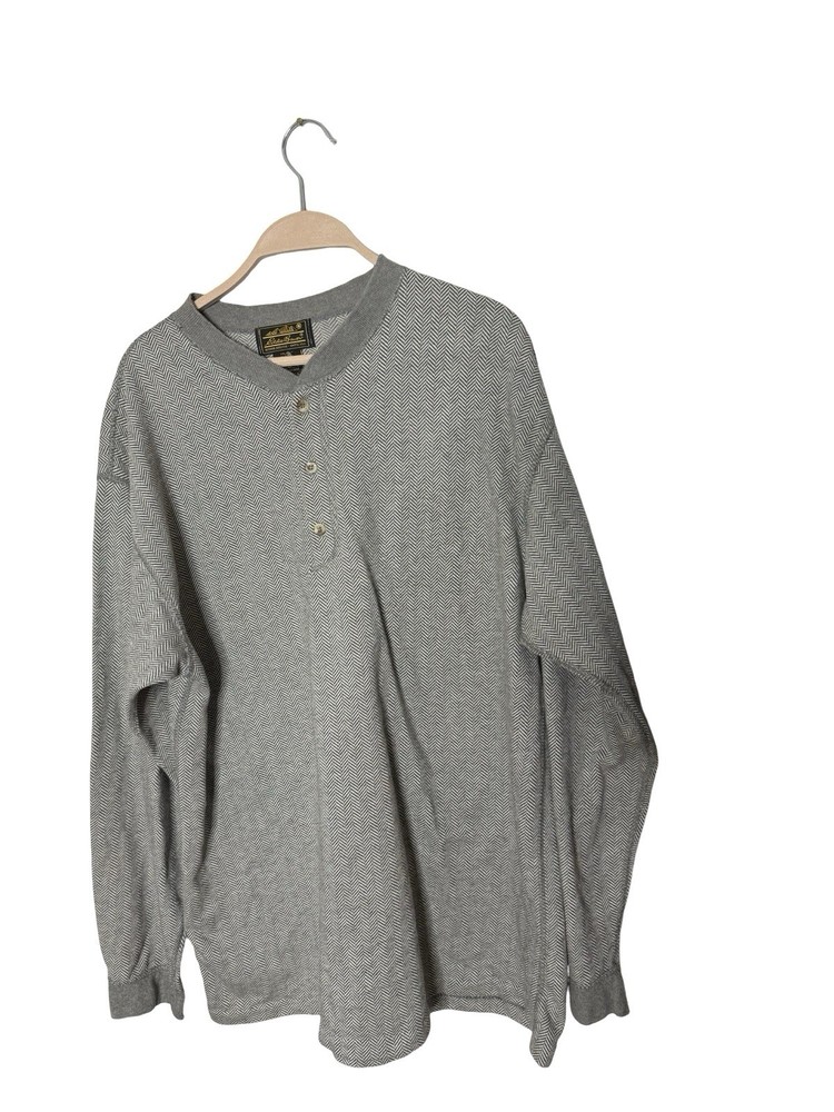 Vintage Eddie Bauer size large gray herringbone long sleeve henley mens