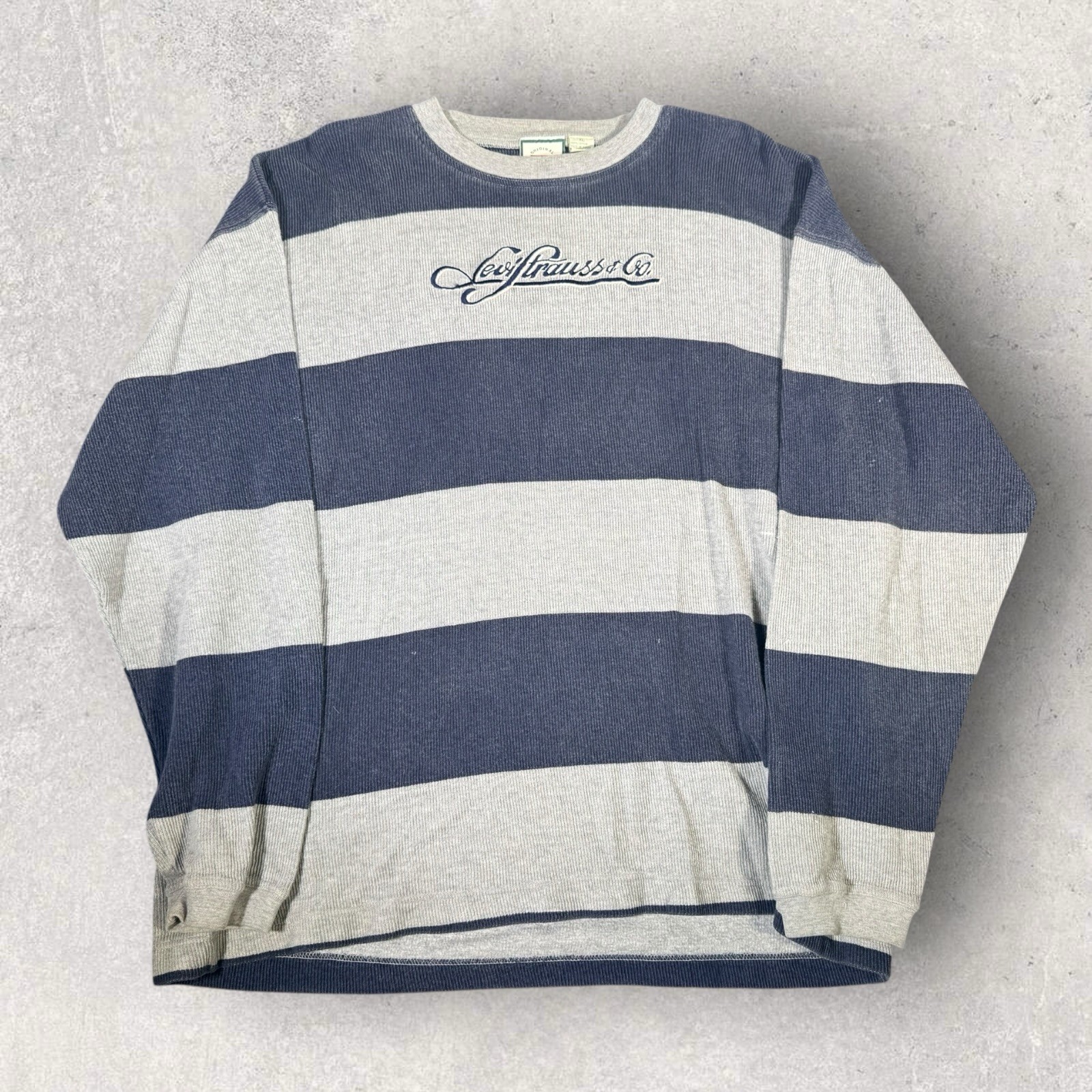Vintage 90s Levi’s Striped Long Sleeve Waffle Knit Embroidered Skater Men’s XL