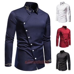 Embroidery Men’s Asymmetrical Shirts Lapel Cowboy Long Sleeves Slim Fit Fashion