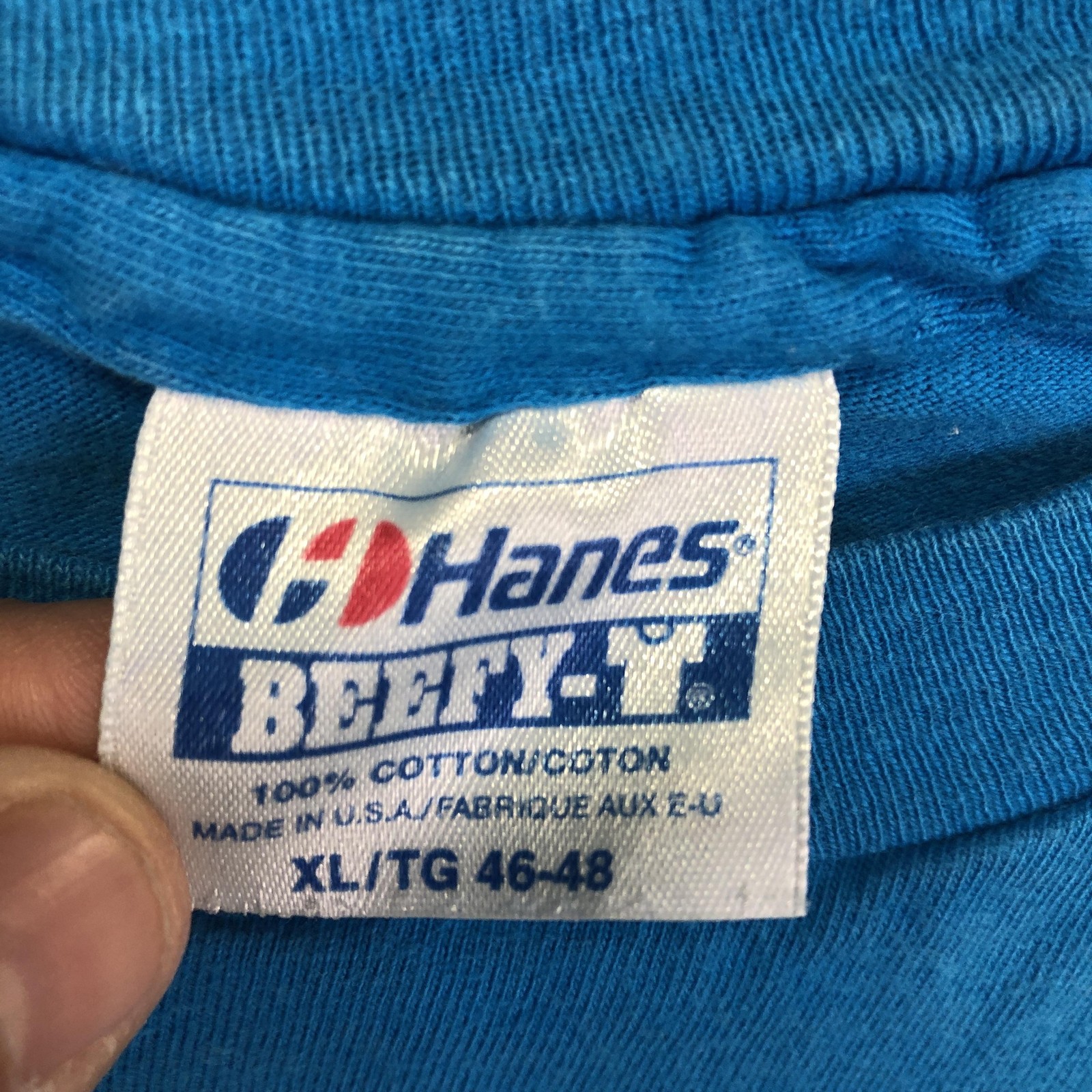 Vintage Hanes Beefy-T Shirt Mens XL Blue Made USA Cotton Blank Tee Top 90s SS gallery
