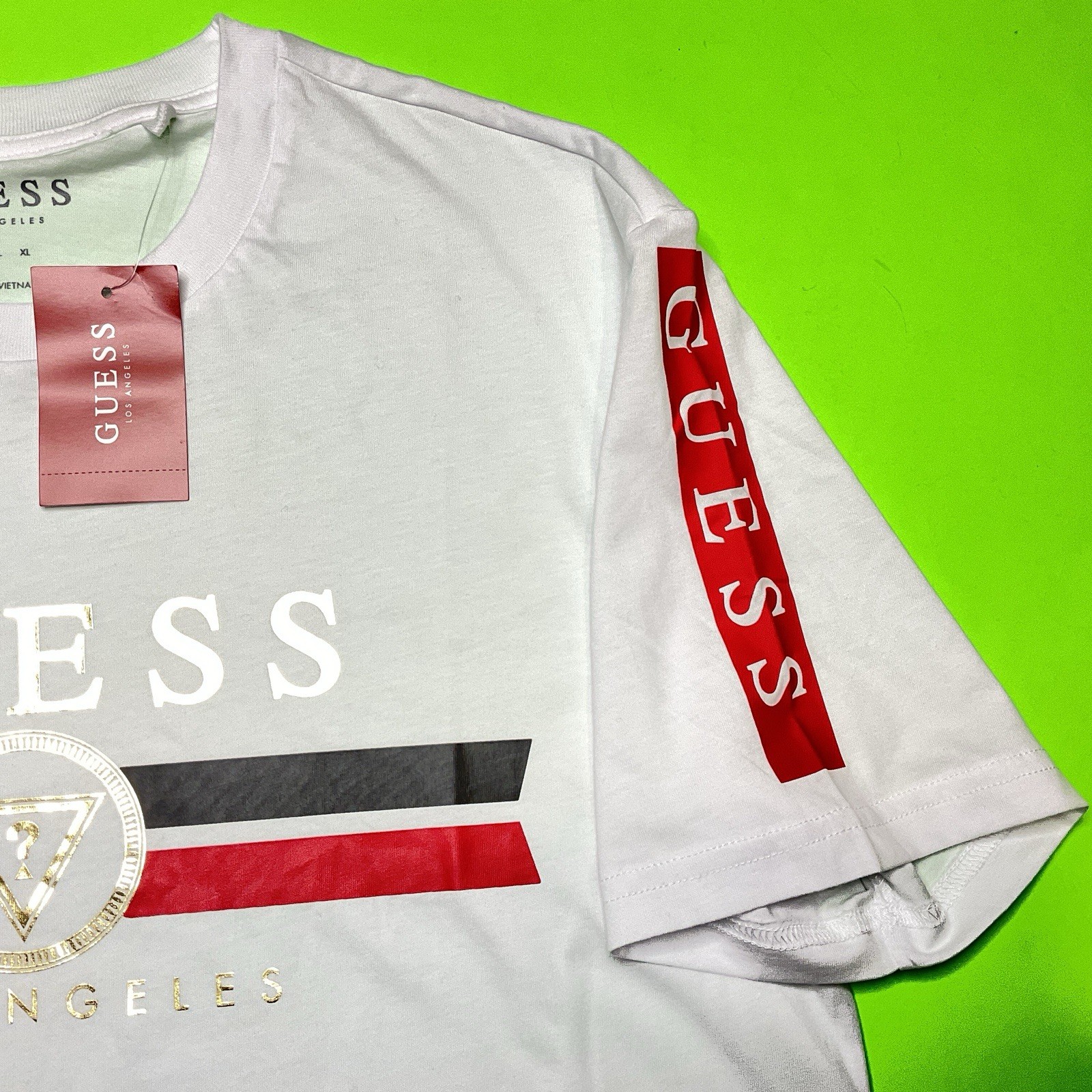GUESS Los Angeles Men’s Short Sleeve T-Shirt MEDIUM White w/Black, Red, Gold NEW gallery