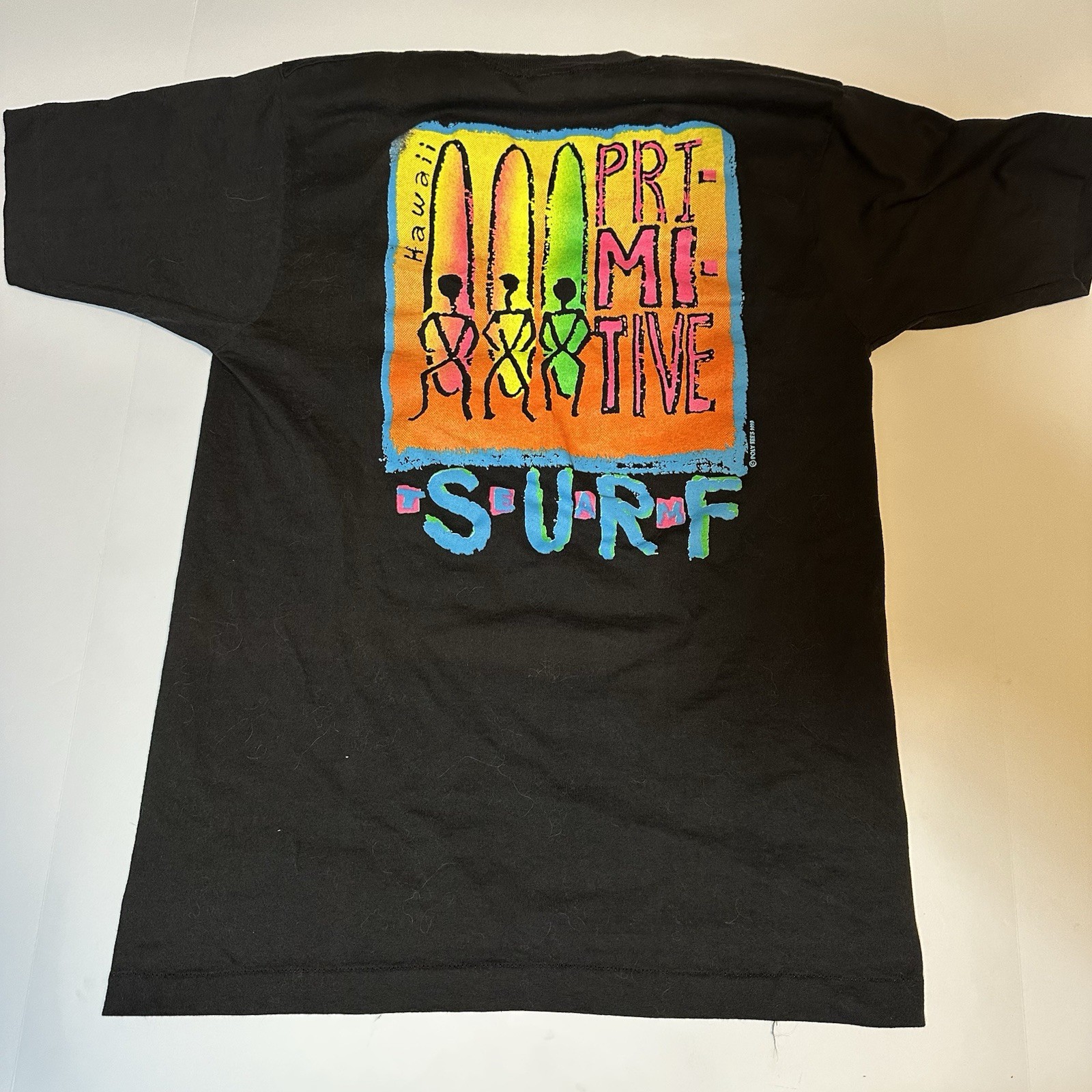 Vintage 90s Primitive Surf Team T Shirt Hawaii Neon Single Stitch Black Sz L gallery