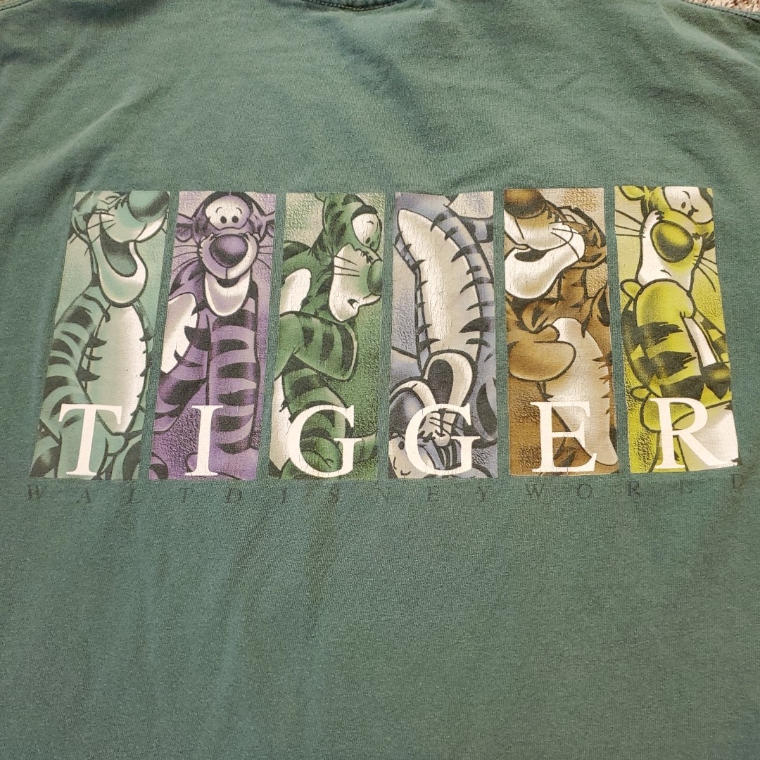 VTG Disney World Mens Medium Faded Green Tigger T-Shirt Double Sided 100% Cotton gallery