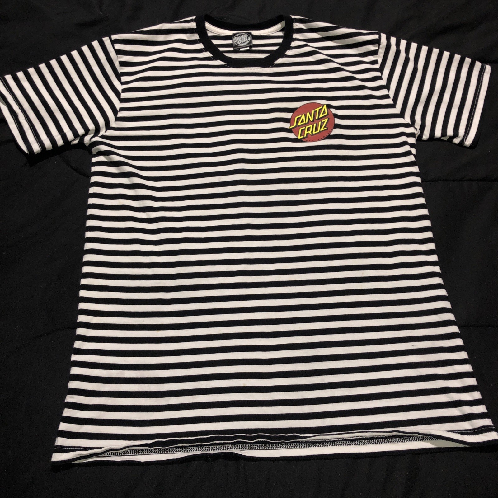 Santa Cruz Skateboards Shirt Dot Logo Striped Black And White Hip Hop gallery