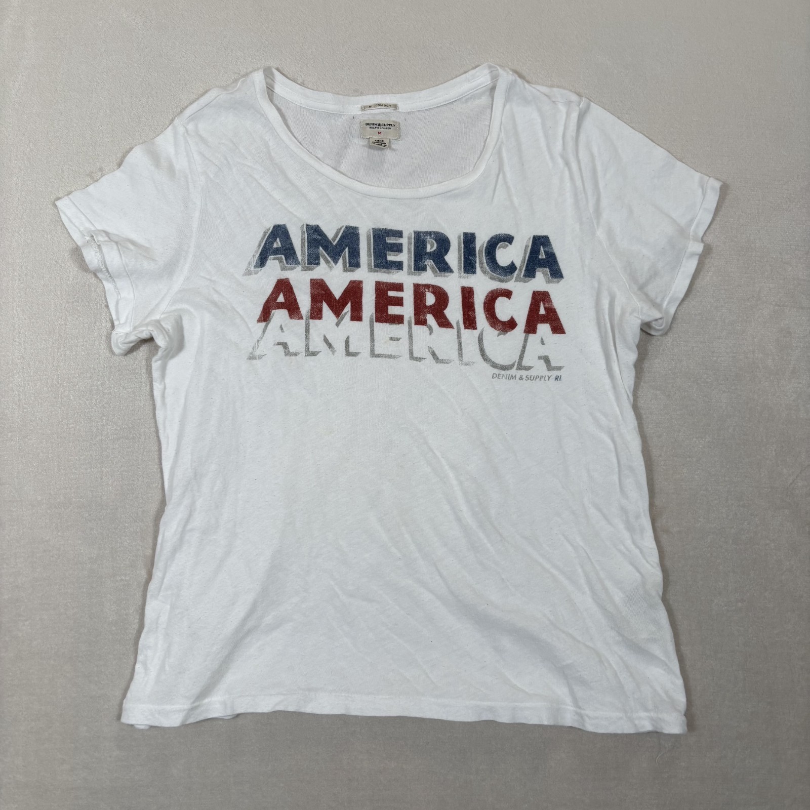 Denim & Supply Ralph Lauren Women Sz M America Graphic T-Shirt White *READ* gallery