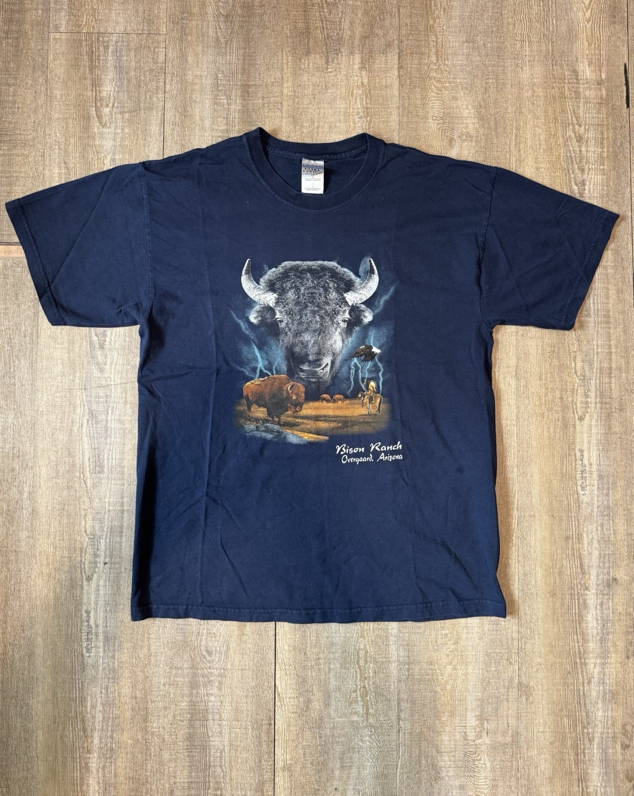 Gildan Ultra Cotton Men's Navy Bison Ranch Graphic Crew Tee Short Sleeve L gallery