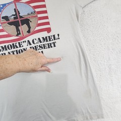 Vintage Desert Storm 1991 Shirt Mens Large Gray Smoke A Camel USA Flag Graphic