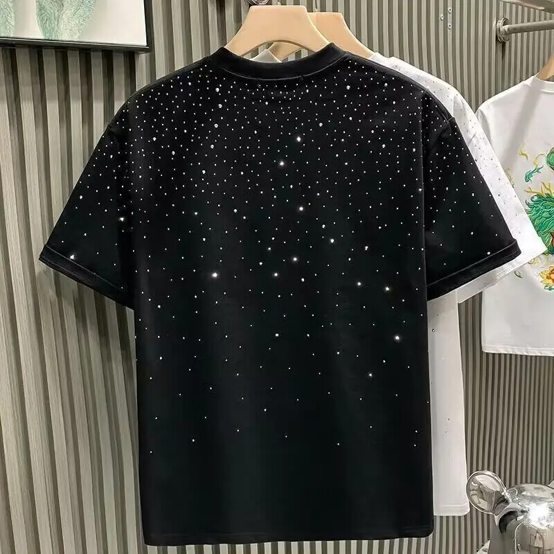 New Men Women Luxury Diamond Rhinestones Black White T-Shirt High Quality gallery