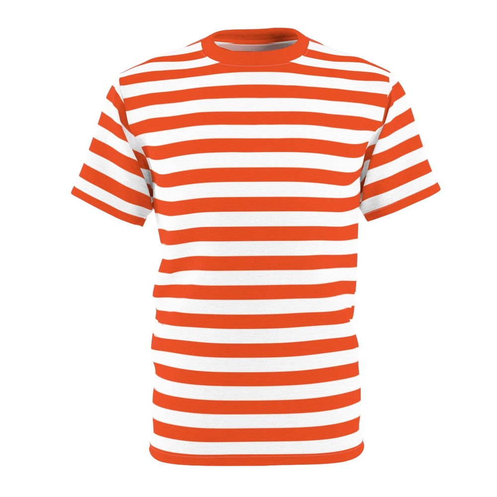 Orange & White Striped T-Shirt AOP Preppy Striped Shirt Team Colors T-Shirt