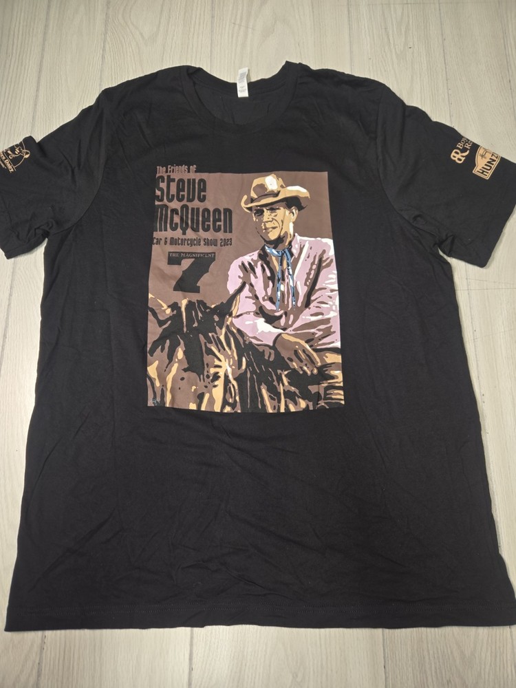 The Magnificent 7 Steve McQueen Car & Motorcycle Show 2023 T-Shirt Men’s 2XL