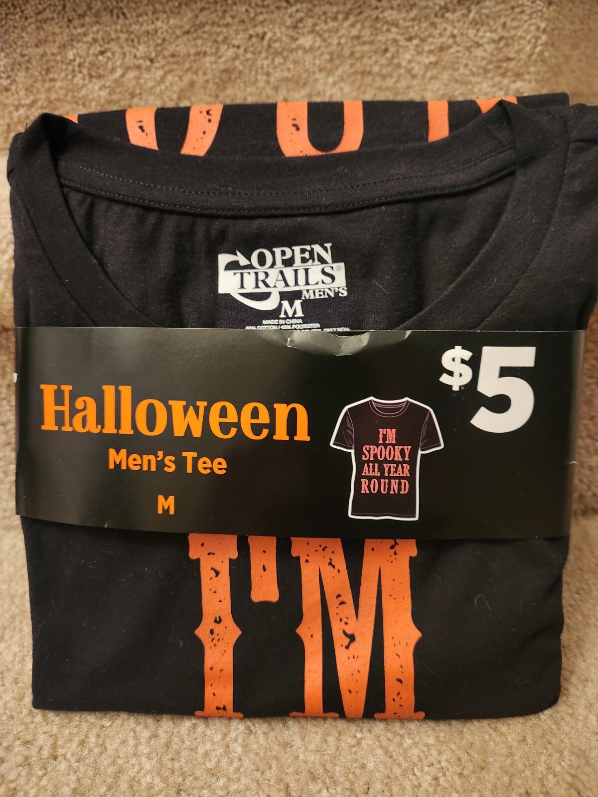 Men’s T Shirt Size Medium NWT Black And Orange I’m Spooky All Year Round
