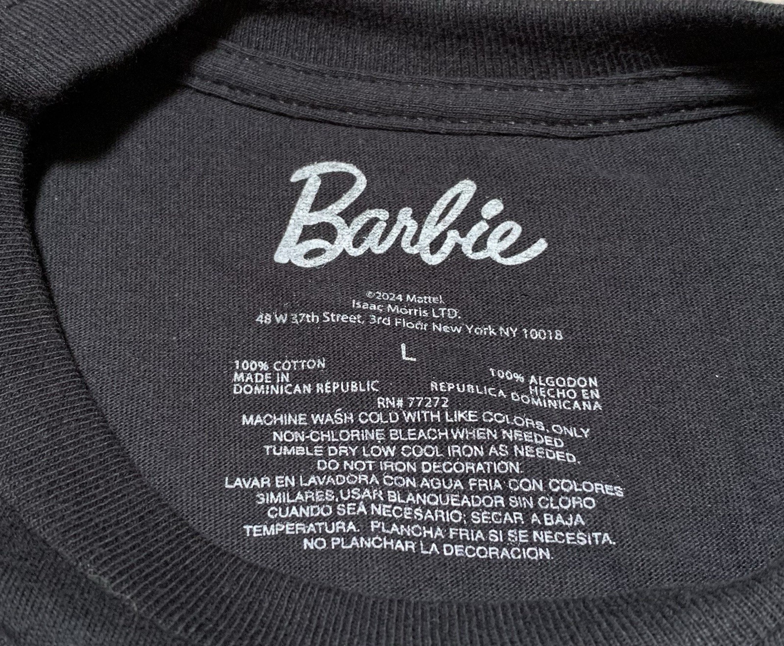 NEW BARBIE Pink Text Spell-Out Men’s Black Short Sleeve T-Shirt Size Large gallery