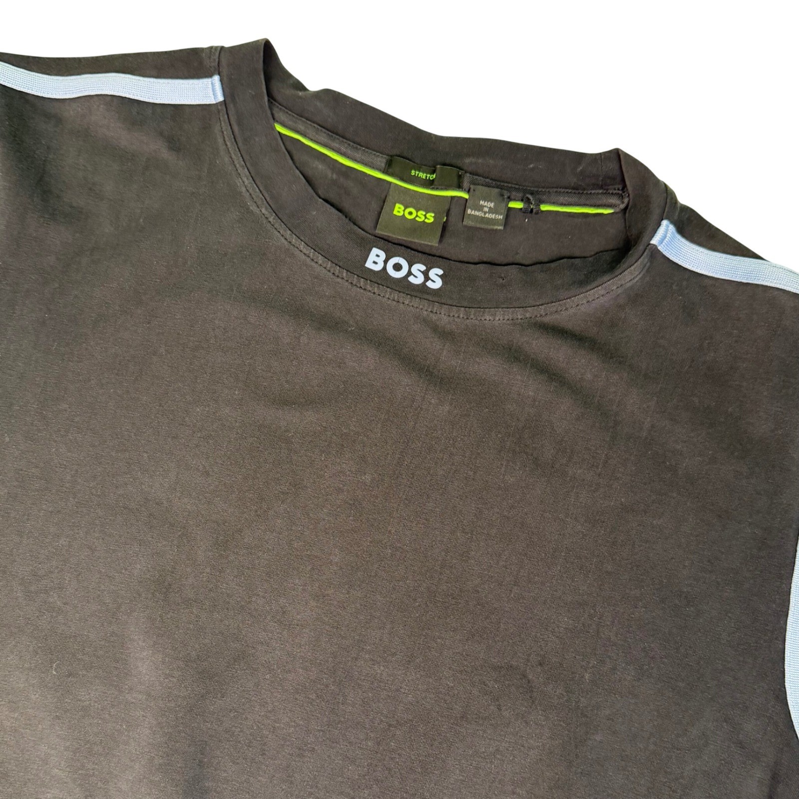 Hugo Boss Mens M T-Shirt Black Blue Contrast Piping Logo Collar Stretch gallery