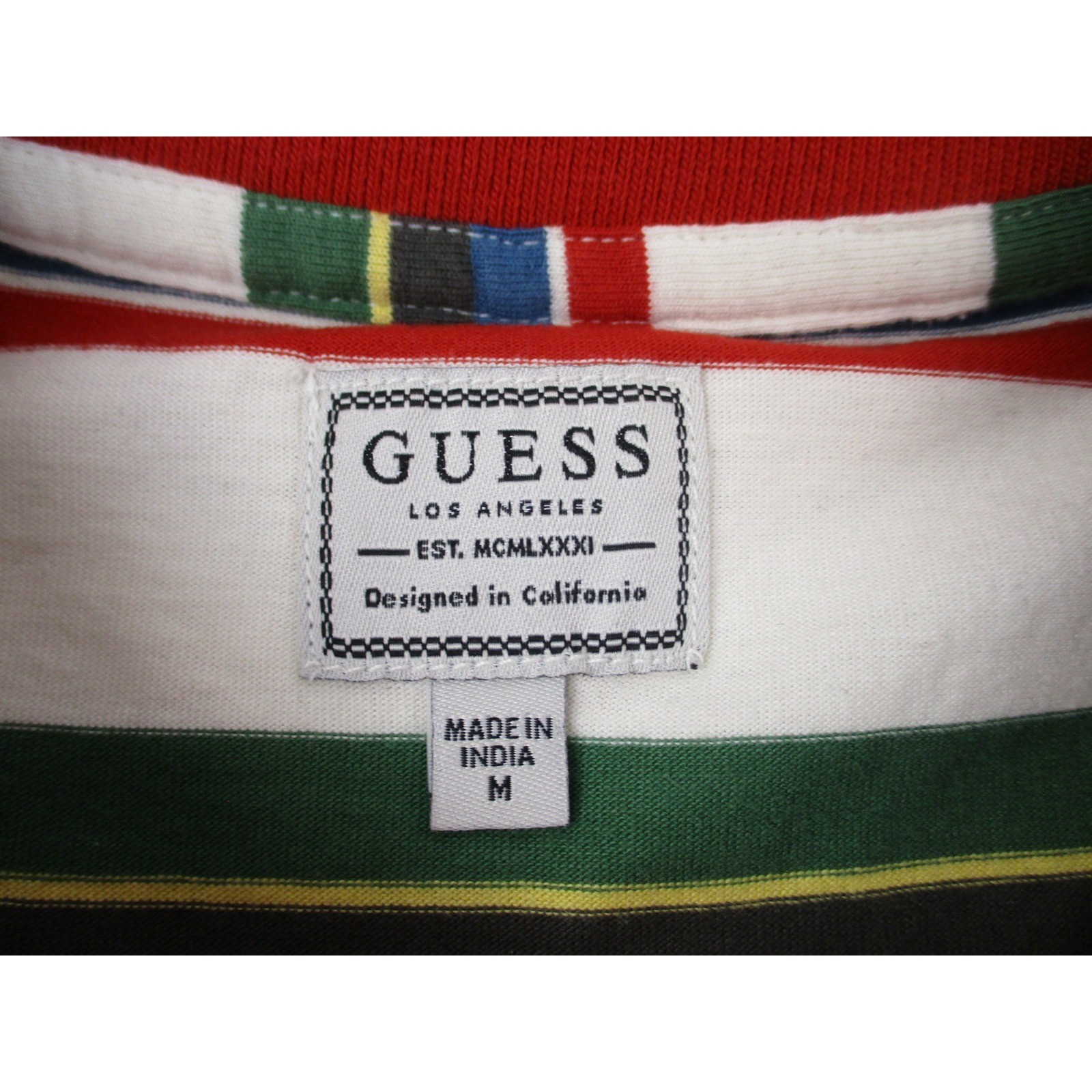 Guess Shirt Mens Medium White Multicolor Striped Embroidered Logo Retro Y2K gallery