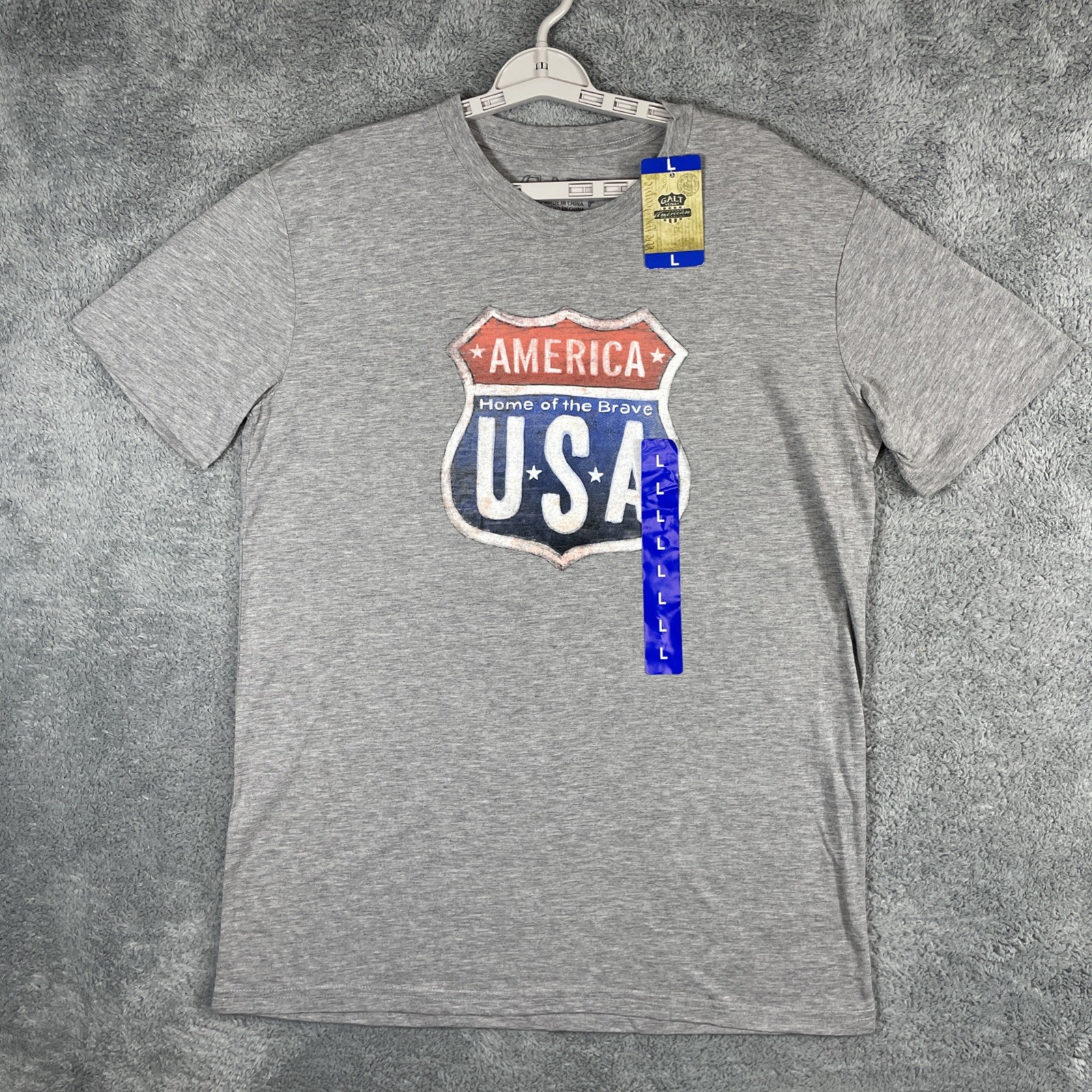 Galt T Shirt Men Large Gray American USA Home of the Brave HWY Sign NEW Patriot gallery