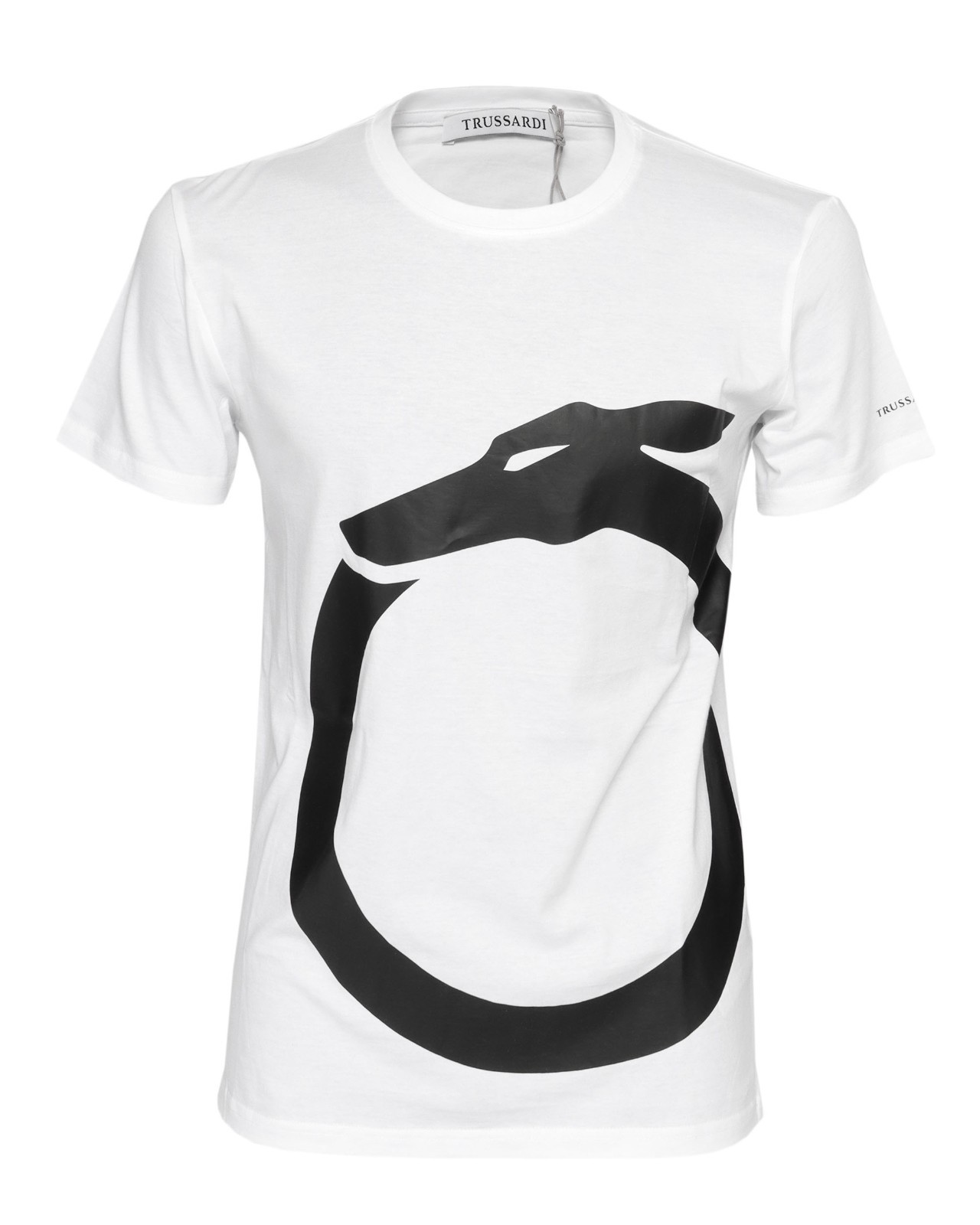 NWT TRUSSARDI Milano T-SHIRT crewneck cotton white black luxury Italy L gallery