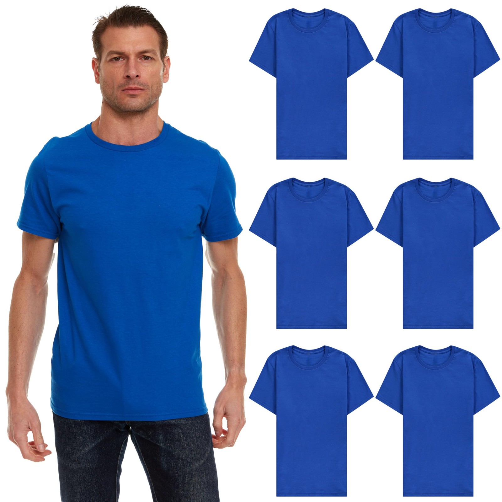 BILLIONHATS 6 Pack Men's Cotton Short Sleeve T-Shirts 3XL (Royal Blue) gallery