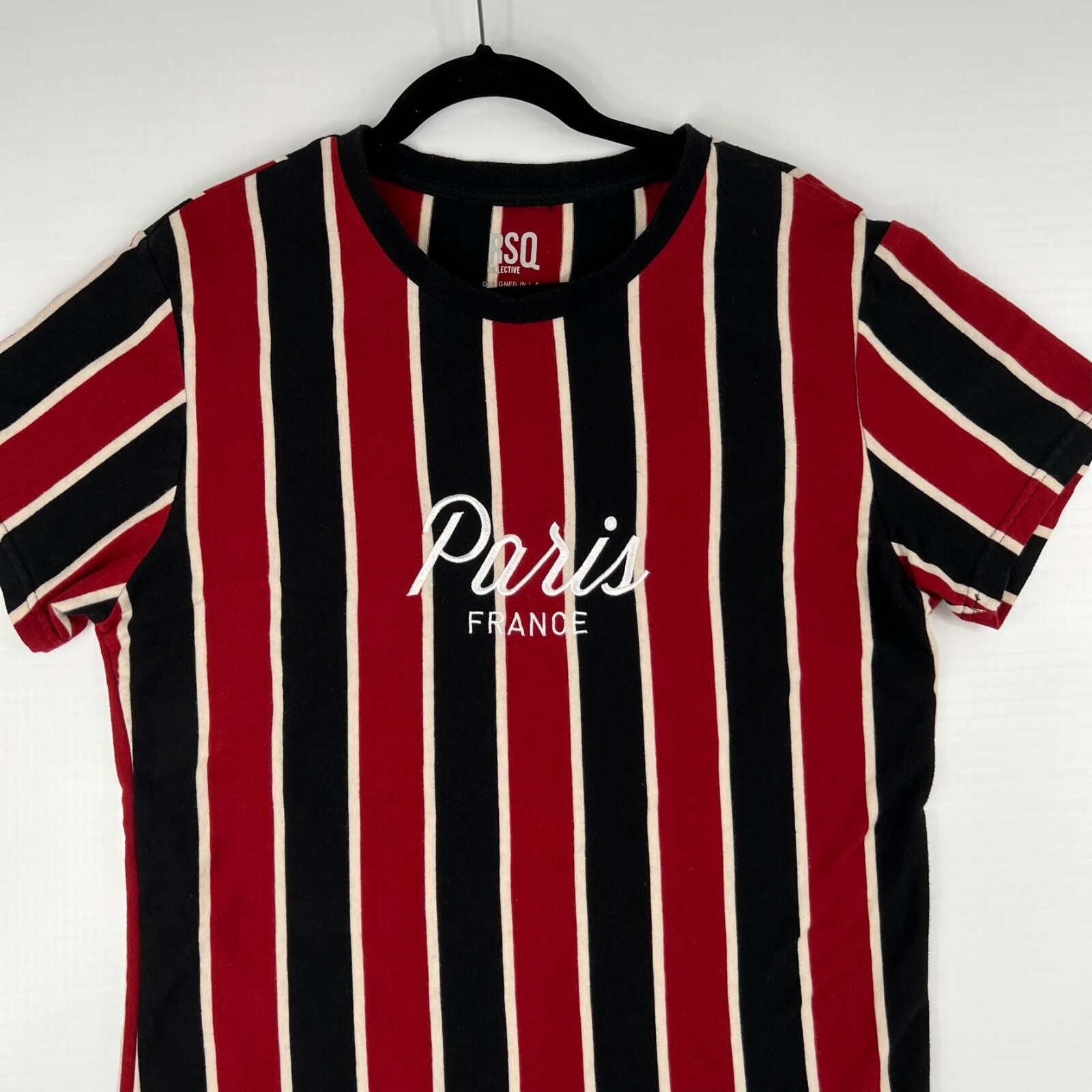 RSQ Collective Shirt Men Large Paris France Spell Stripe Work Party Gym Core Go gallery