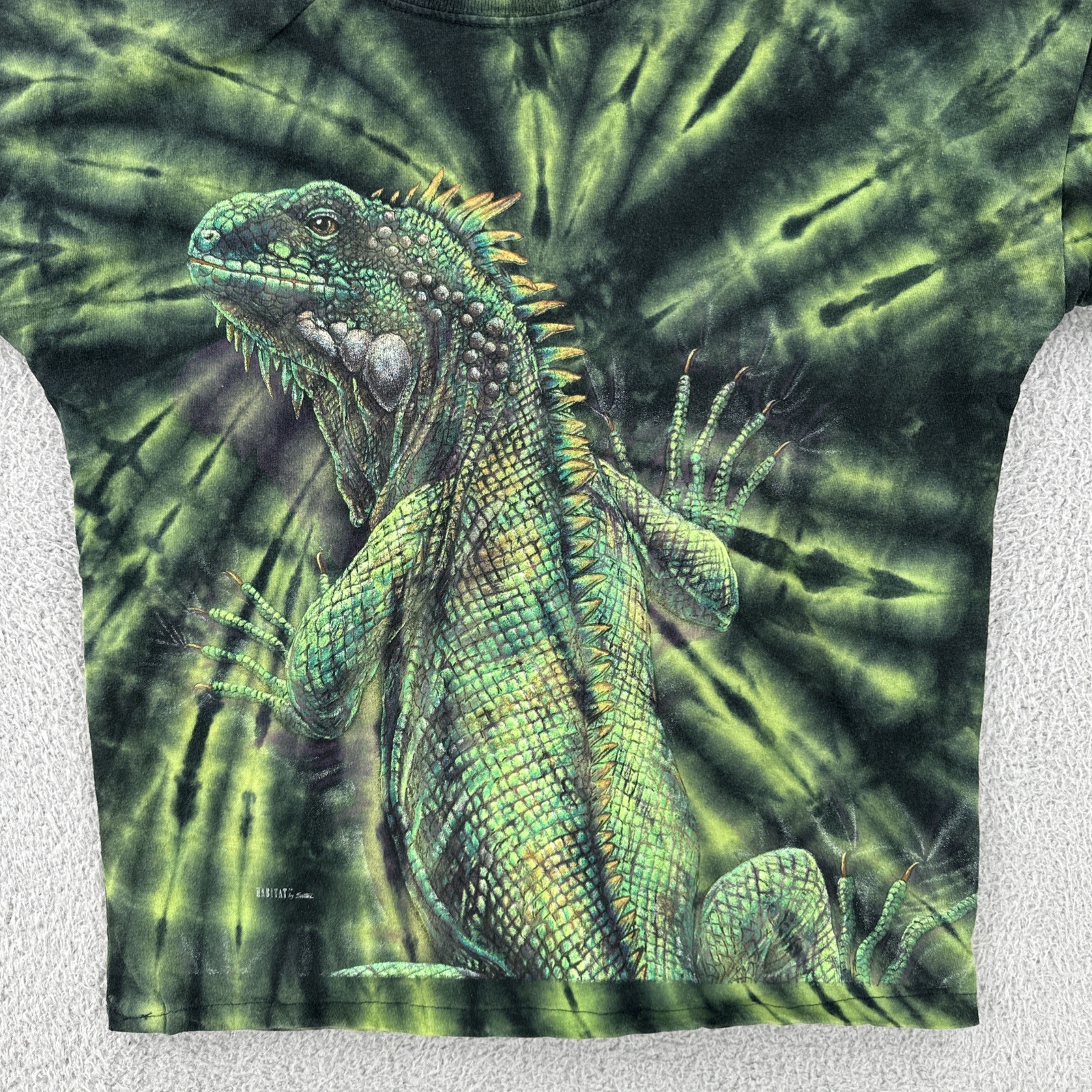 Vtg Rainforest Cafe Adult L Green Tie Dye Iguana Double Sided Graphic Print Tee gallery