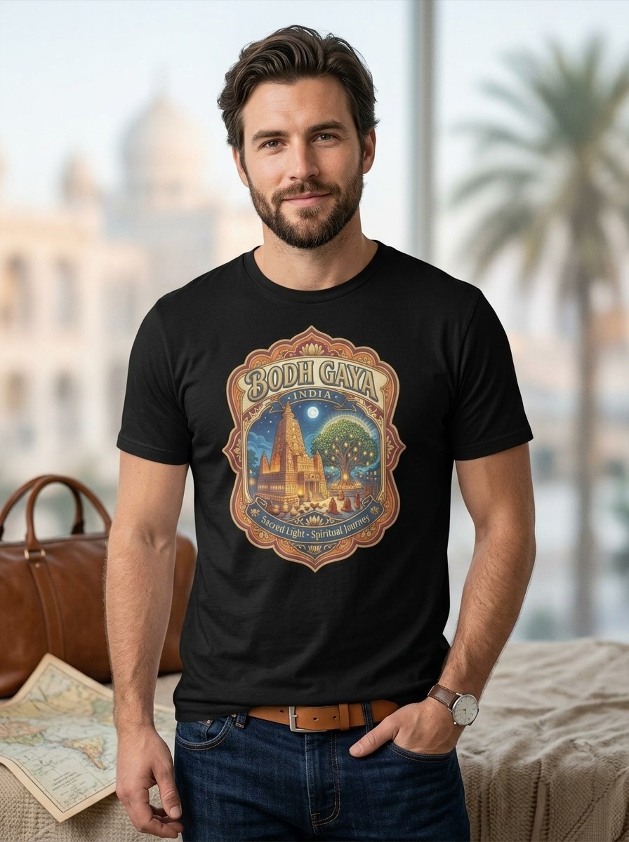 Bodh Gaya India Sacred Temple Graphic T-Shirt Unisex Travel Tee gallery
