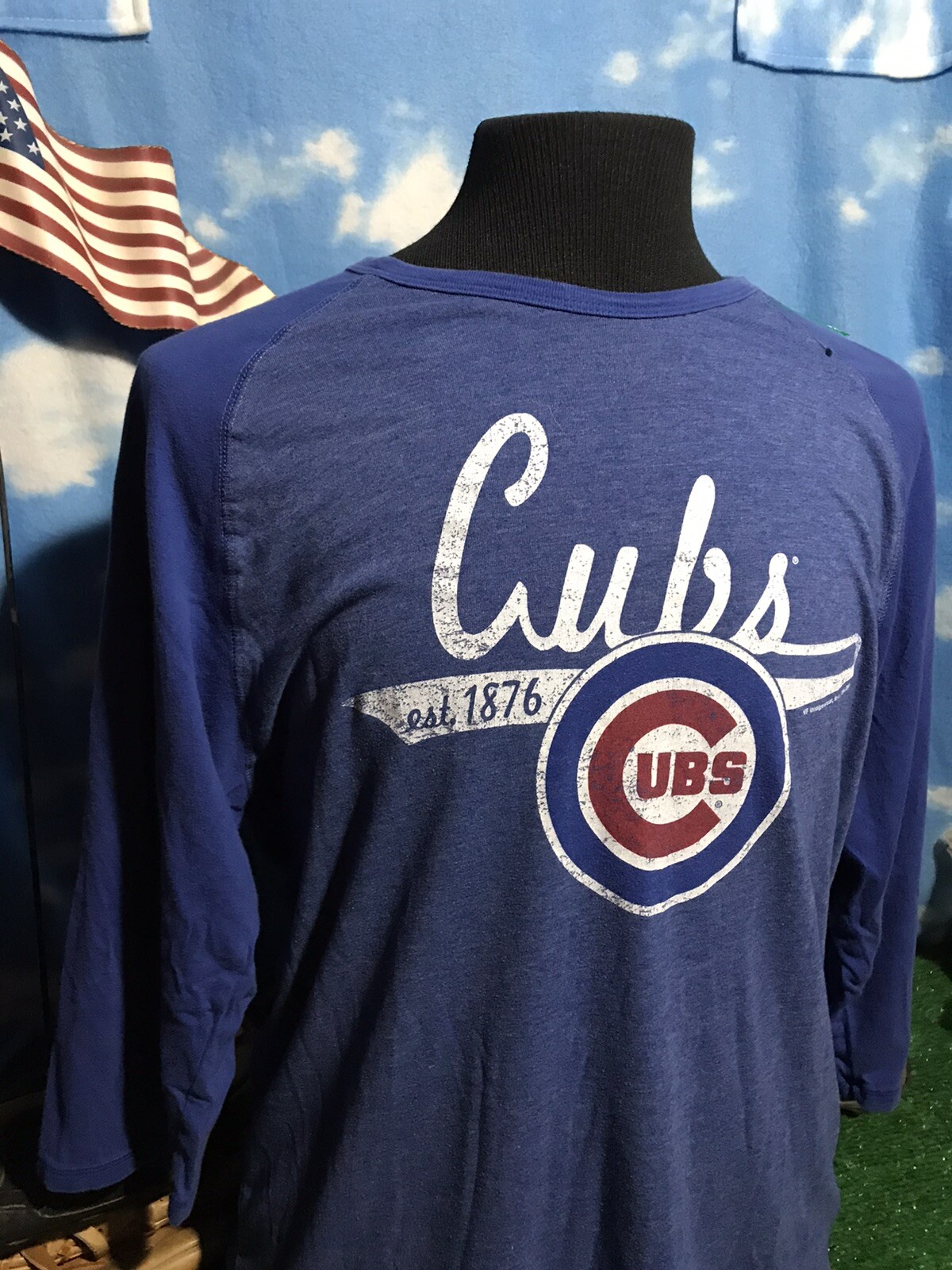 Chicago Cubs Shirt jersey 3/4 length sleeve blue T-shirt Large C1 gallery