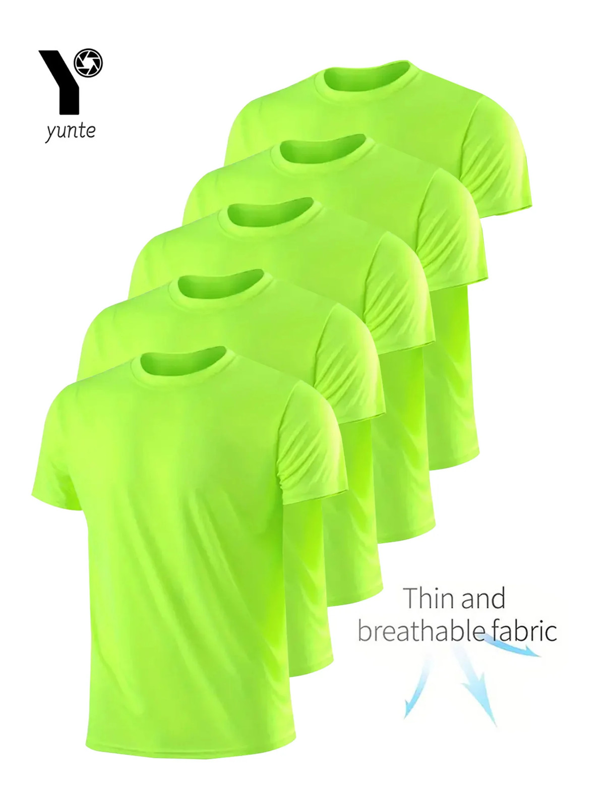 5Pcs Men’s Fluorescent Green Quick Dry Gym Running T-Shirt UK