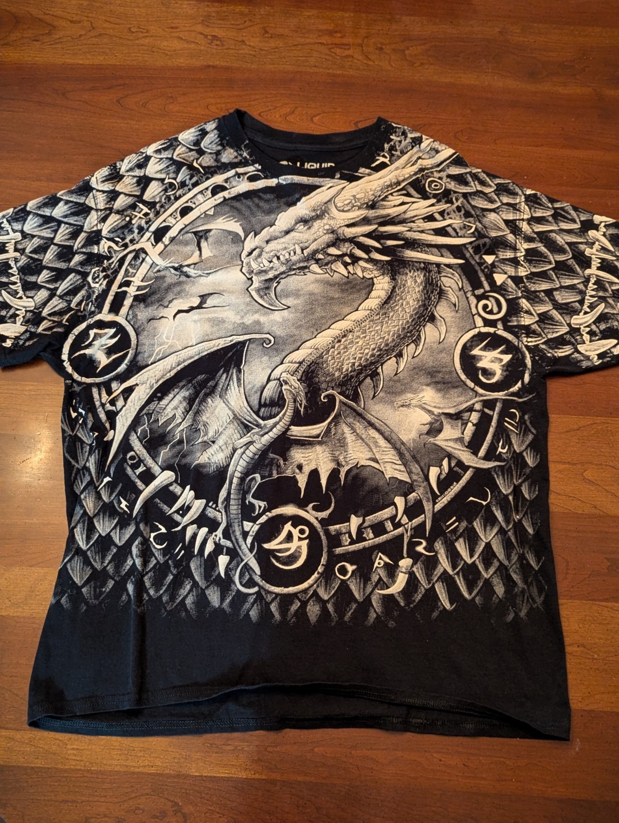 NWT Liquid Blue Dragon Dreamcatcher Men's XL Black & White Graphic Print Tshirt gallery