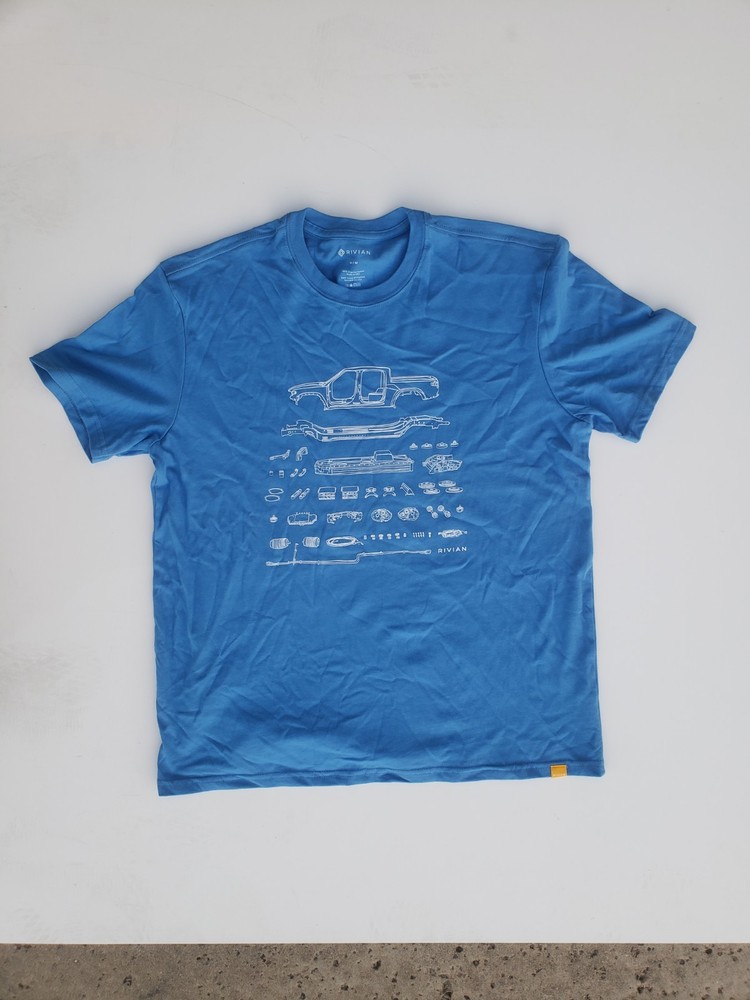 Rivian Blueprint Short Sleeve Crew Tee Shirt – 100% Organic Cotton NEW
