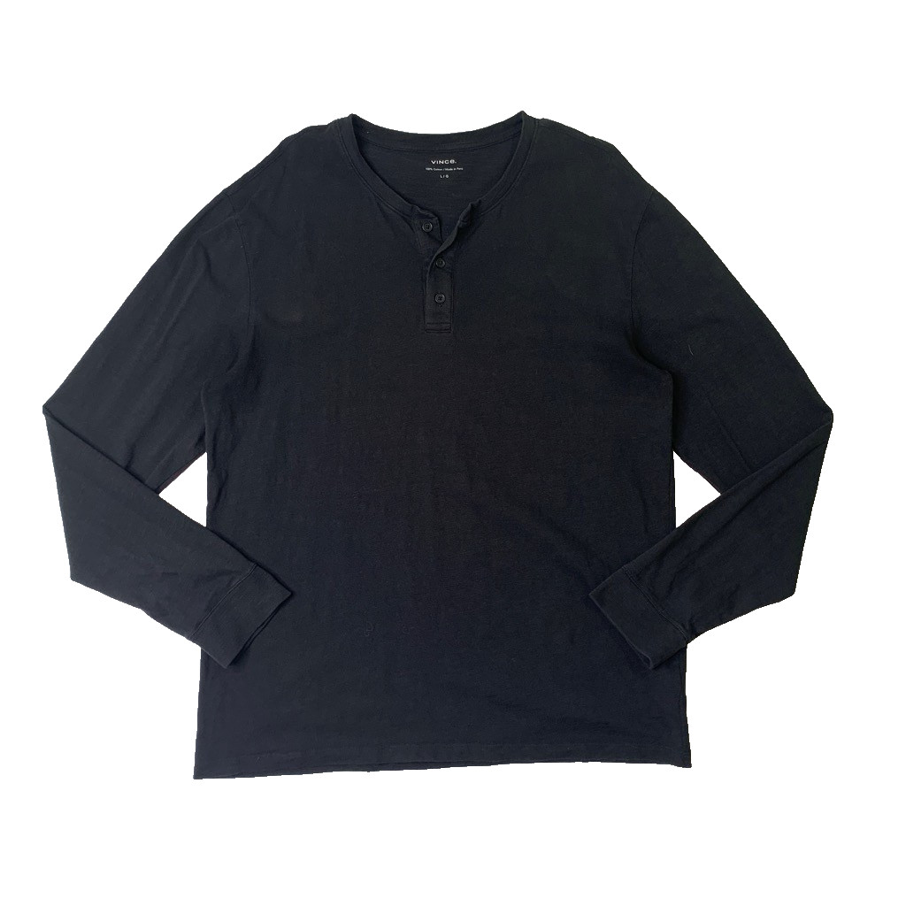 Vince Shirt Mens L Large Black Cotton Long Sleeve Henley Lightweight Casual Tee gallery