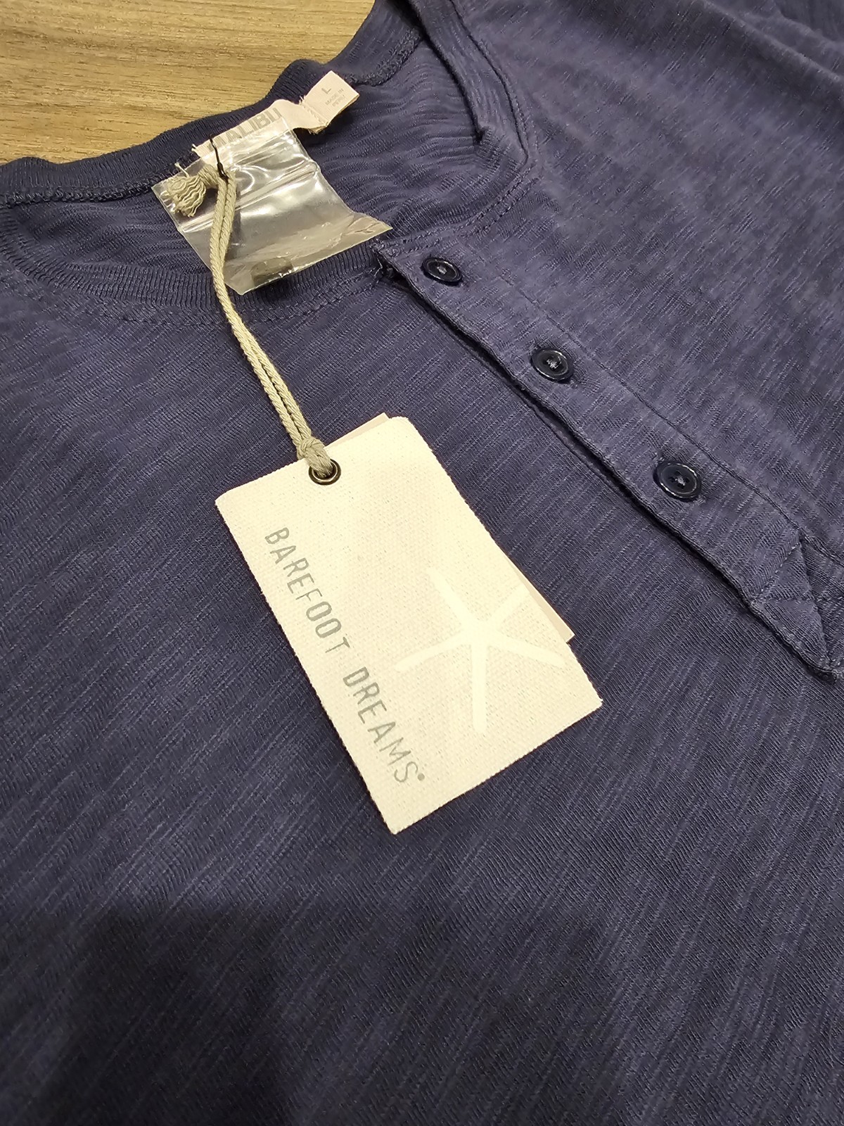 Barefoot Dreams Henley Shirt w/placket Cotton Long Sleeve Sz L gallery